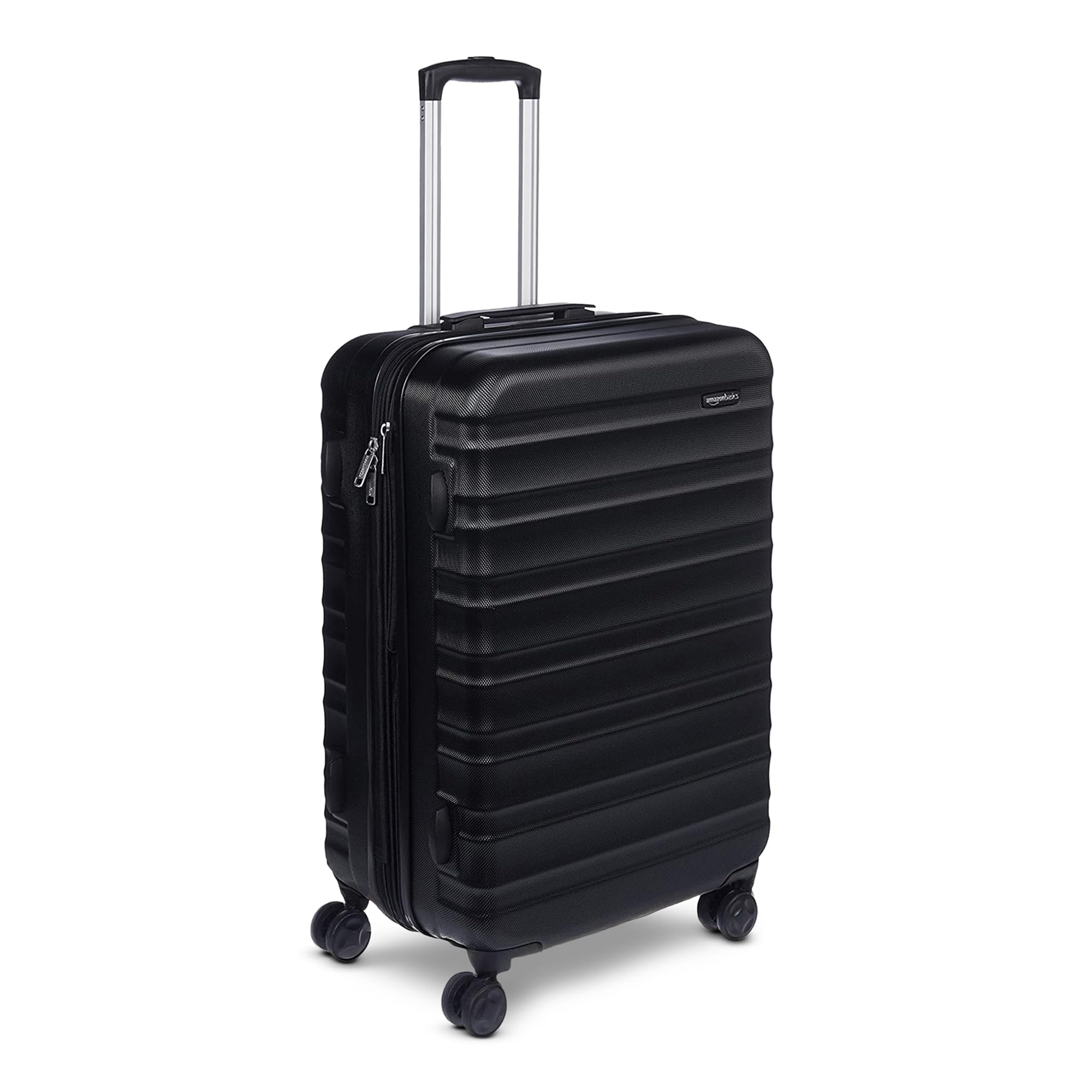 Amazon Basics 26-Inch Hardside Checked Luggage with Wheels - Expandable Hardshell Suitcase for Travel, Scratch-Resistant Surface & 4 Multi-Directional Spinner Wheels - Black - Perfect for Air Travel, Business Trips & Vacation Packing