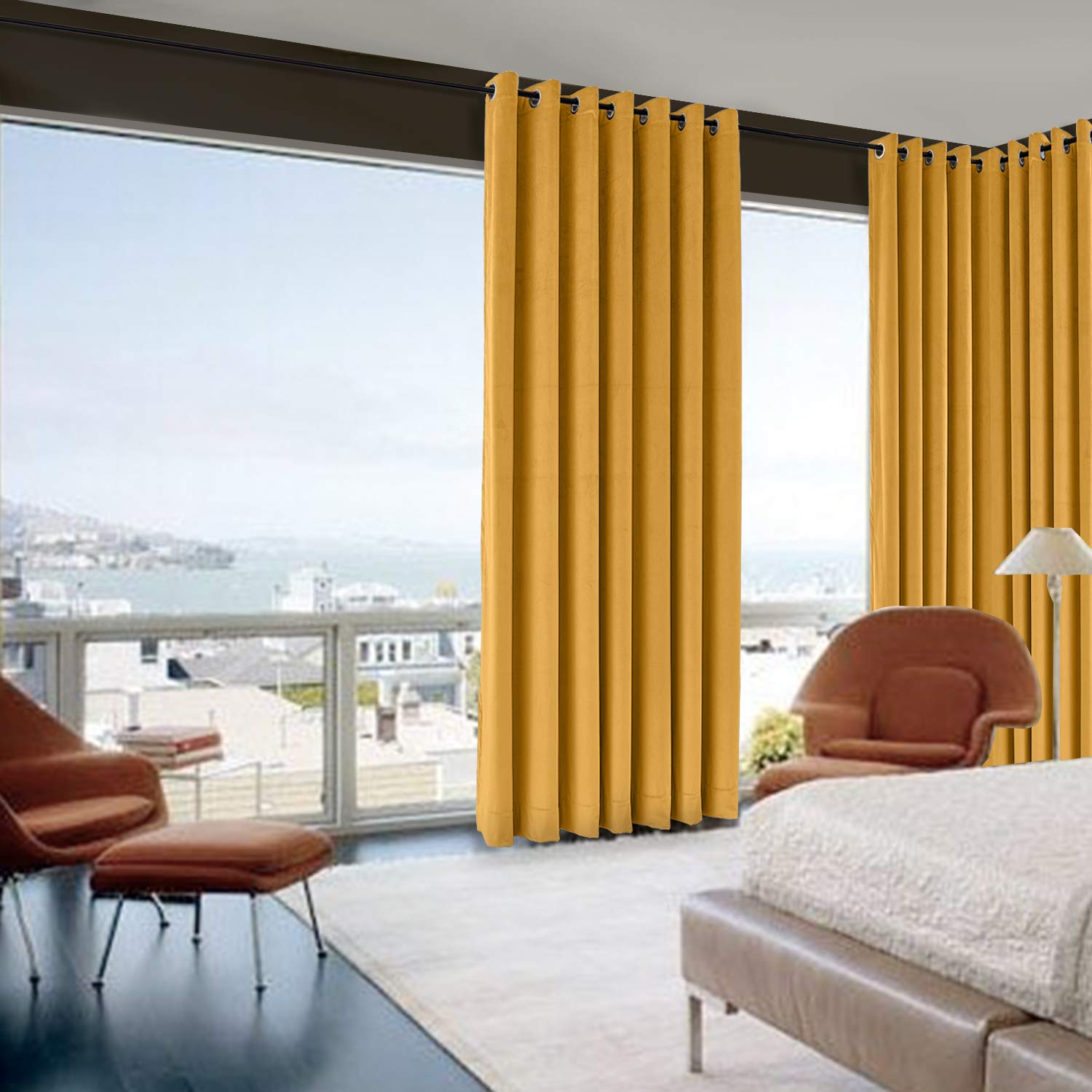 Premium Blackout Curtains for Bedroom - Thermal Insulated Velvet Drapes, Extra Long 120x96 Inch, 1 Panel, Solid Orange - Noise Reducing & Room Darkening Window Treatments for Sliding Glass Doors, Patio & Living Room