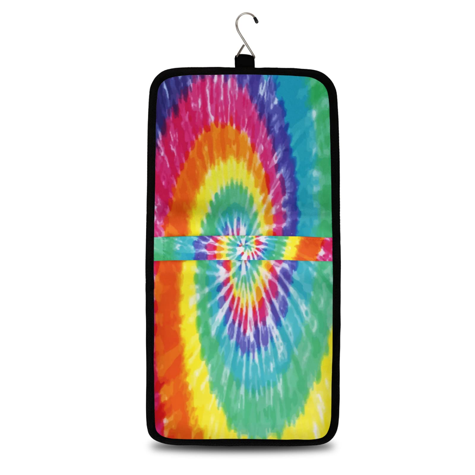 Swirl Tie Dye Rainbow Hanging Toiletry Bag - Waterproof Travel Cosmetic Organizer with Sturdy Hook for Makeup, Shower & Multi-Purpose Use | Perfect for Camping, Gym & Vacation Trips