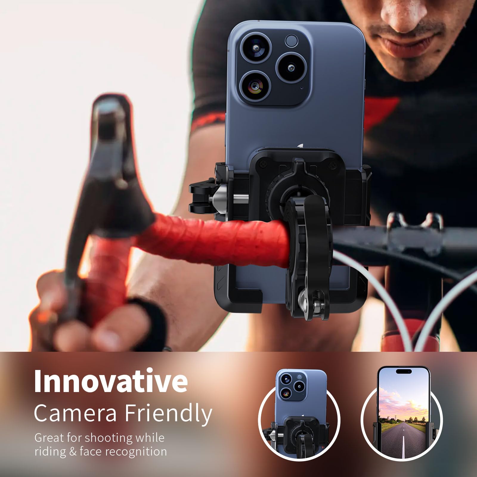 Universal Motorcycle & Bike Phone Mount - Secure Handlebar Phone Holder for iPhone 15 Pro Max/Samsung (4.7-7
