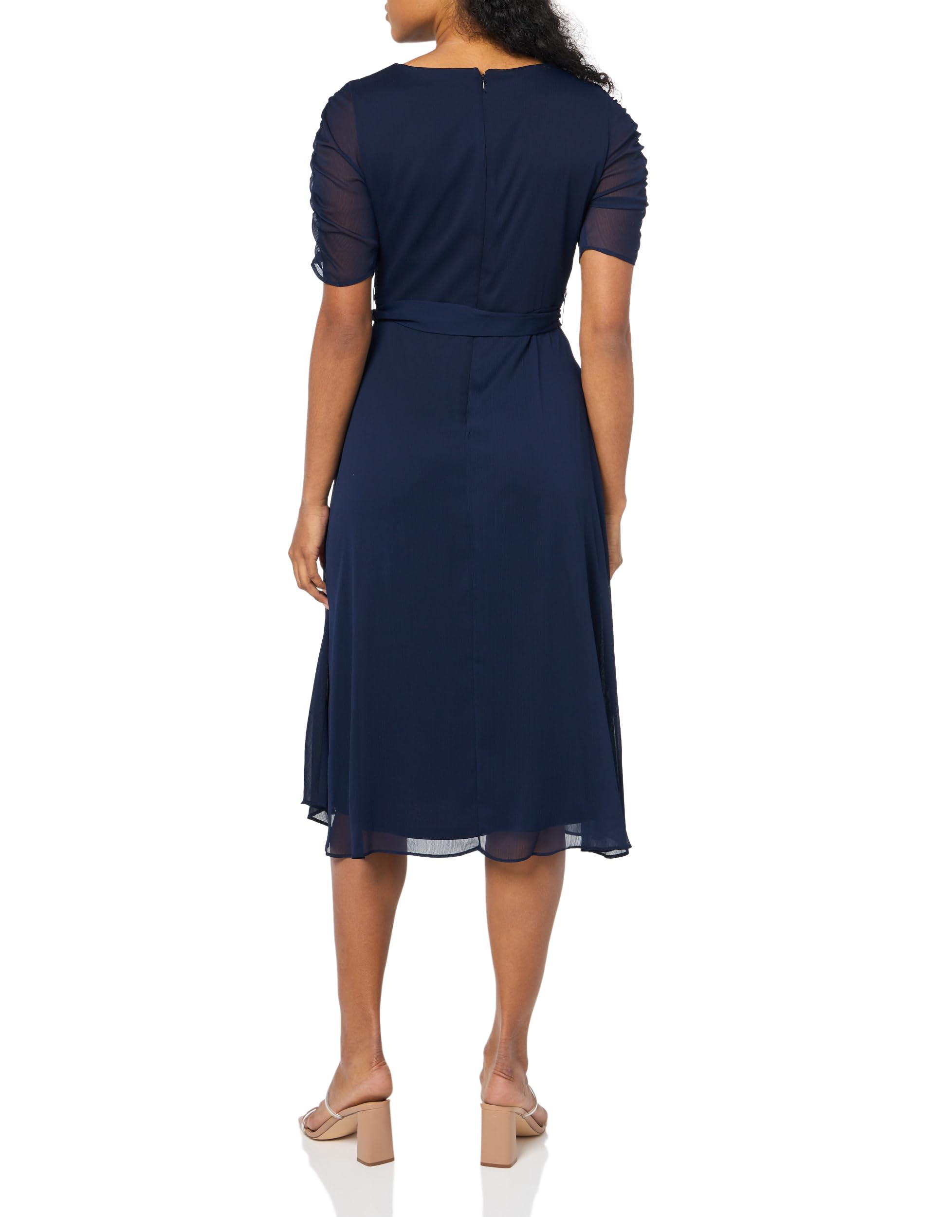 DKNY Women's Balloon Half-Sleeve Faux Wrap Midi Dress - Elegant Casual & Office Wear for Women | Perfect for Work, Parties & Special Occasions