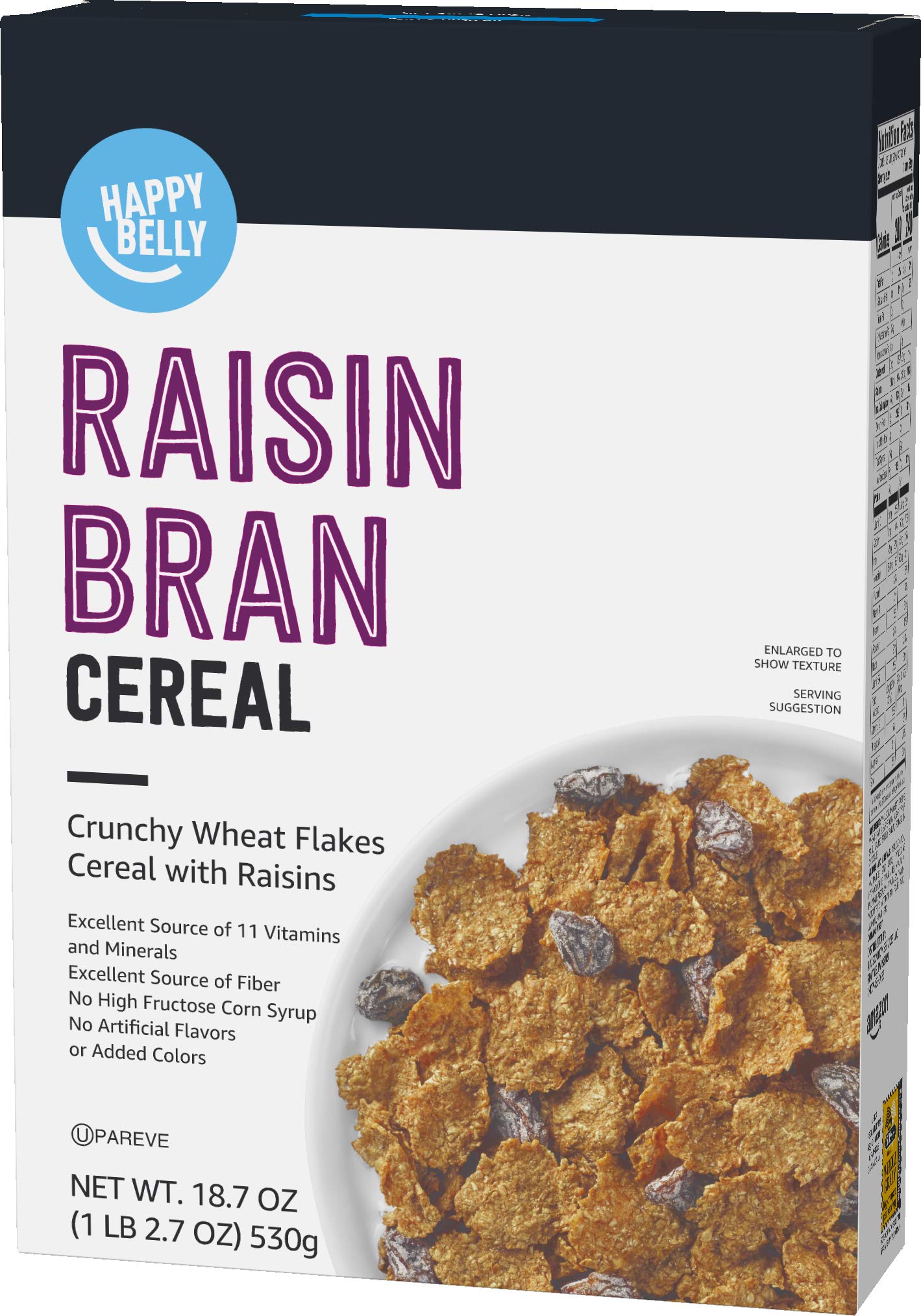 Happy Belly Raisin Bran Cereal - 18.7 Oz, Whole Grain Breakfast Cereal with Raisins - Perfect for Healthy Mornings, Snacks & Family Breakfasts