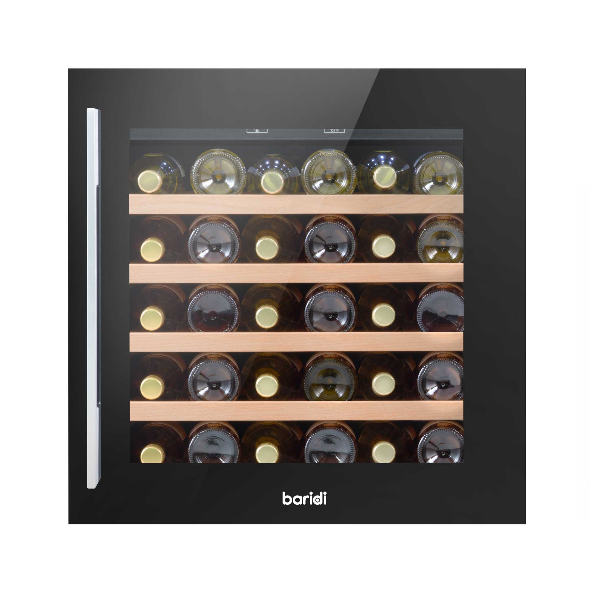 60cm Built-In 36 Bottle Wine Cooler Refrigerator with Beech Wood Shelves - Black DH206 | Perfect for Home Bars, Restaurants & Wine Cellars | Energy Efficient Cooling for Optimal Wine Storage