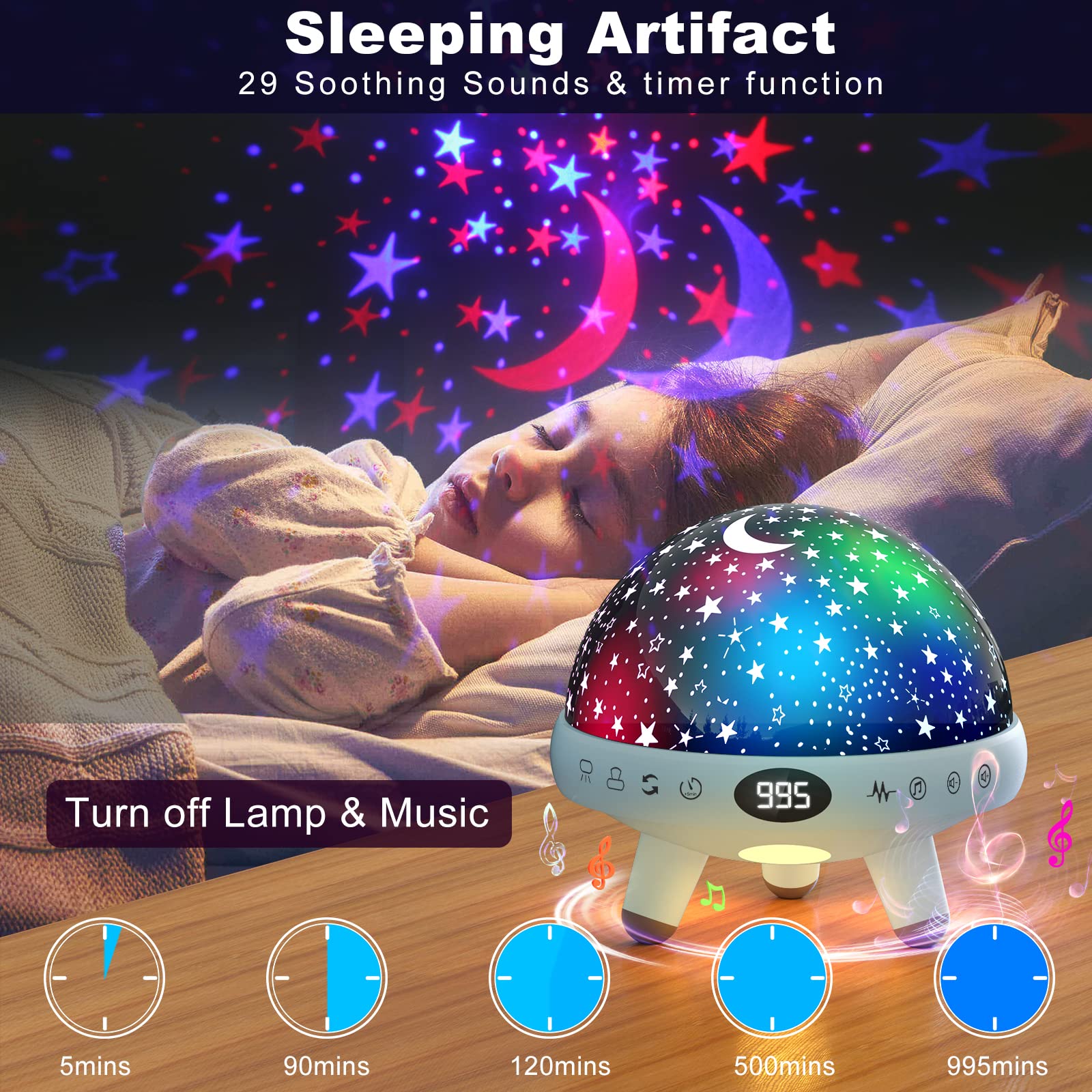 YACHANCE Kids Night Light with Sound Machine - Star Projector & White Noise Soother for Baby Nursery, 9 Natural Sounds & 20 Lullabies, Remote Timer - Perfect for Bedtime, Relaxation & Sleep Training