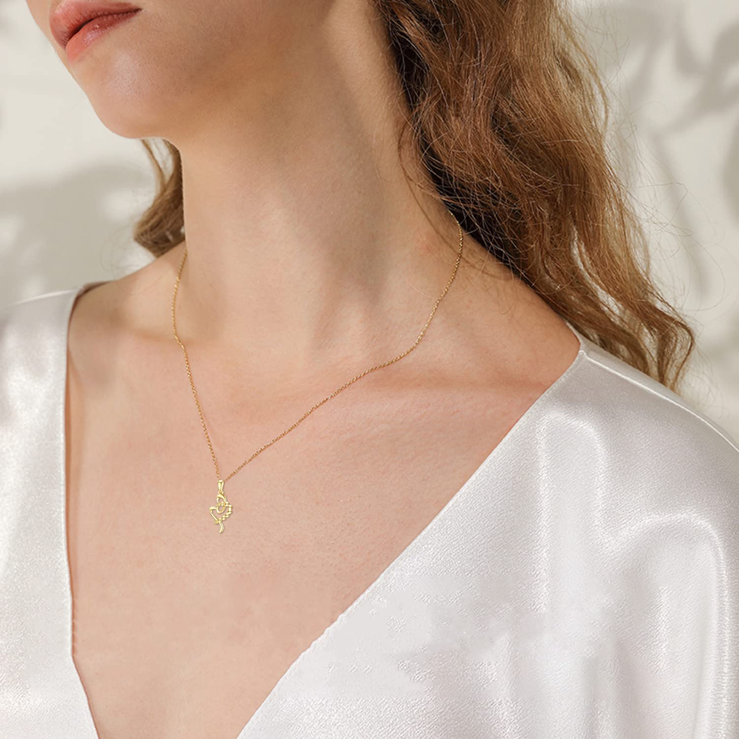 14K Gold Heart Necklace for Women - Real Gold Double Hearts Pendant Jewelry Gift for Mother, Wife, Daughter (16+2 Inch) - Perfect for Valentine's Day, Anniversary, Birthday & Special Occasions