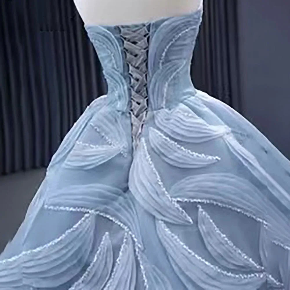 Luxury Custom Gray Blue Beaded Lace-Up Ball Gown Wedding Dress HM231064 - Perfect for Bridal Ceremonies, Formal Events & Special Occasions