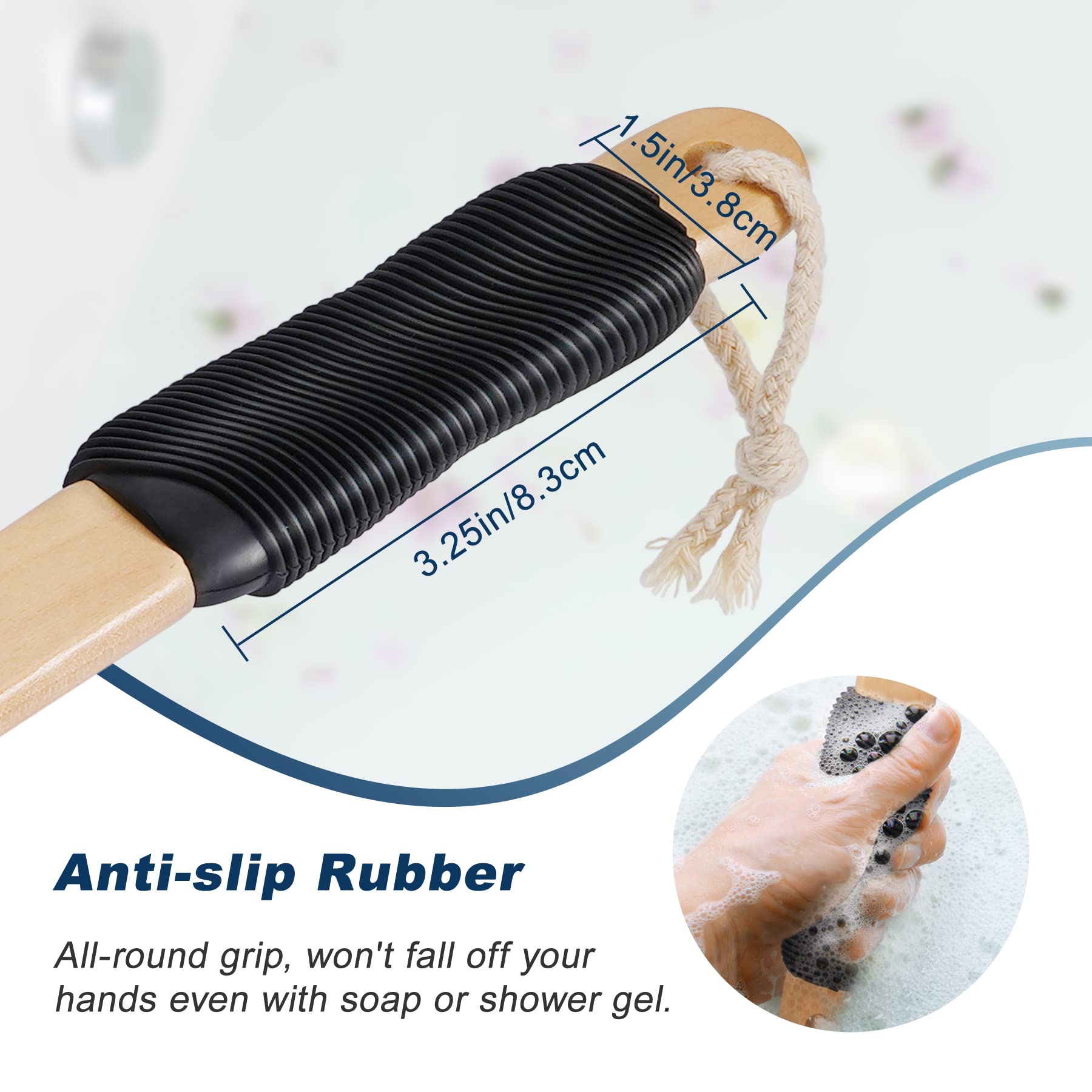 KIPRITII Double-Sided Back Scrubber with Long Handle - Exfoliating Wet & Dry Body Brush for Cellulite, Lymphatic Drainage & Skin Care - Ergonomic Shower Brush for Men & Women (Black) - Perfect for Deep Cleansing, Massage & Spa Relaxation at Home