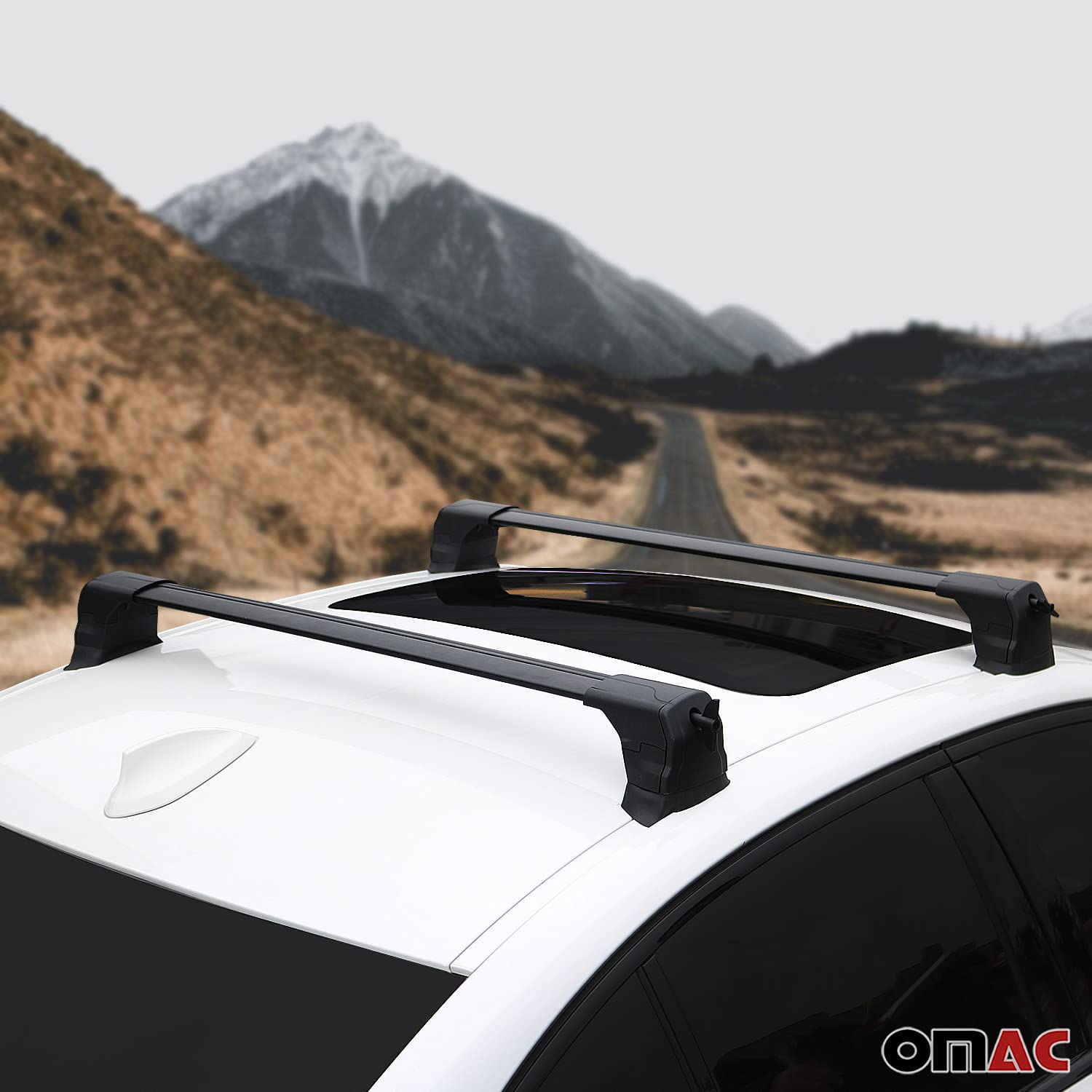 OMAC Black Roof Rack Cross Bars for Mazda 3 Sedan (2010-2013) - 2-Piece Anti-Theft Cargo Carrier System for Kayak, Canoe, Surfboard, Ski, Snowboard & Camping Gear - Perfect for Road Trips, Outdoor Adventures & Travel Accessories