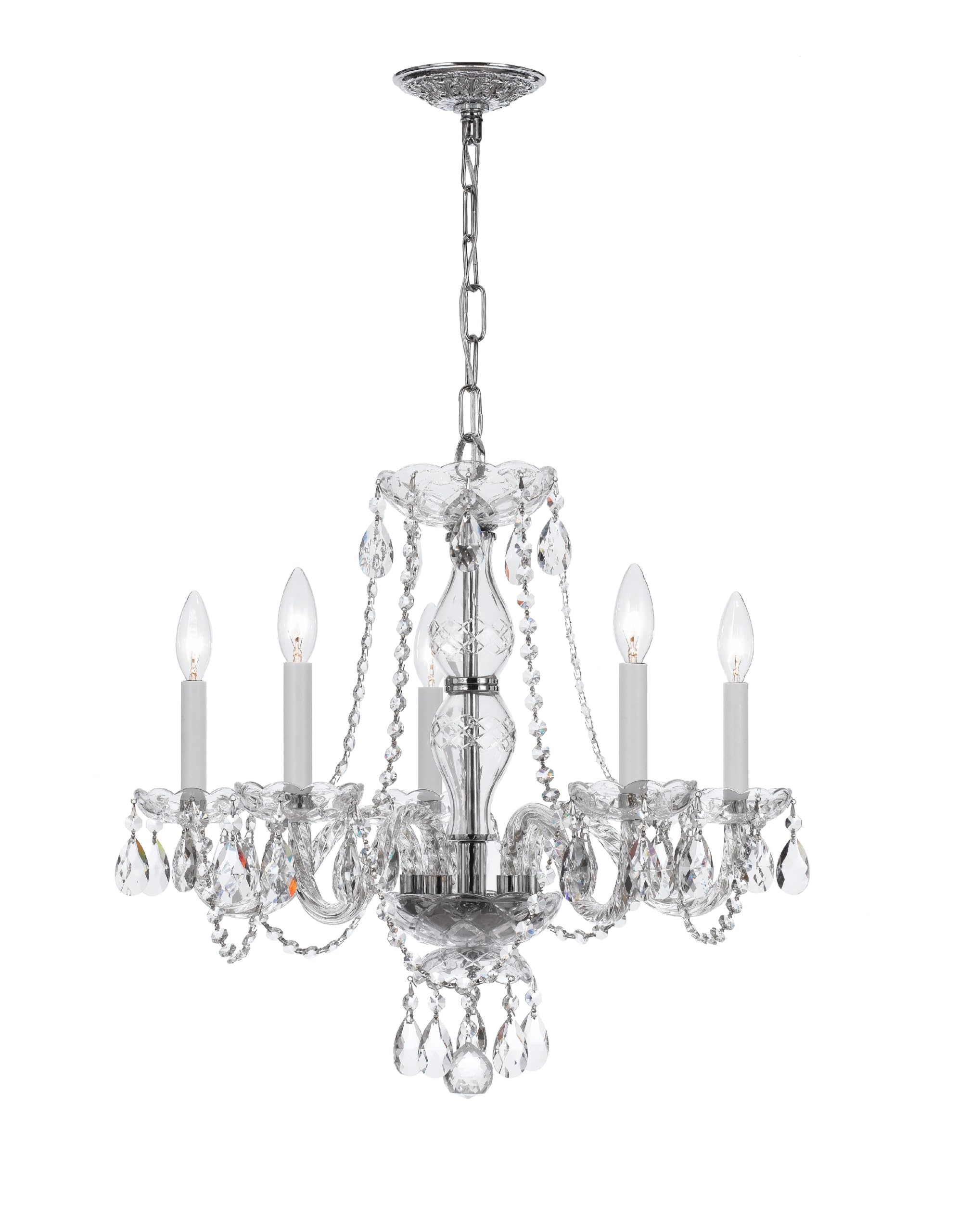 5-Light Spectra Crystal Chandelier with Polished Chrome Finish - Elegant Traditional Lighting for Dining Room, Living Room, or Entryway