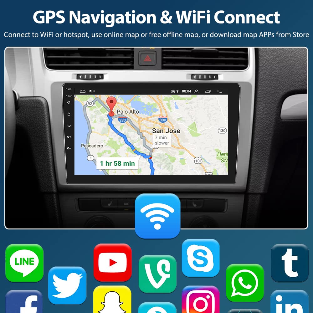 Hikity 10.1 Inch Android 13 Double Din Car Stereo with Wireless CarPlay - 2GB RAM 32GB ROM, GPS, Bluetooth, WiFi, FM, Mirror Link, SWC, Backup Camera & Microphone - Perfect for Seamless Navigation, Hands-Free Calling & Entertainment in Your Vehicle