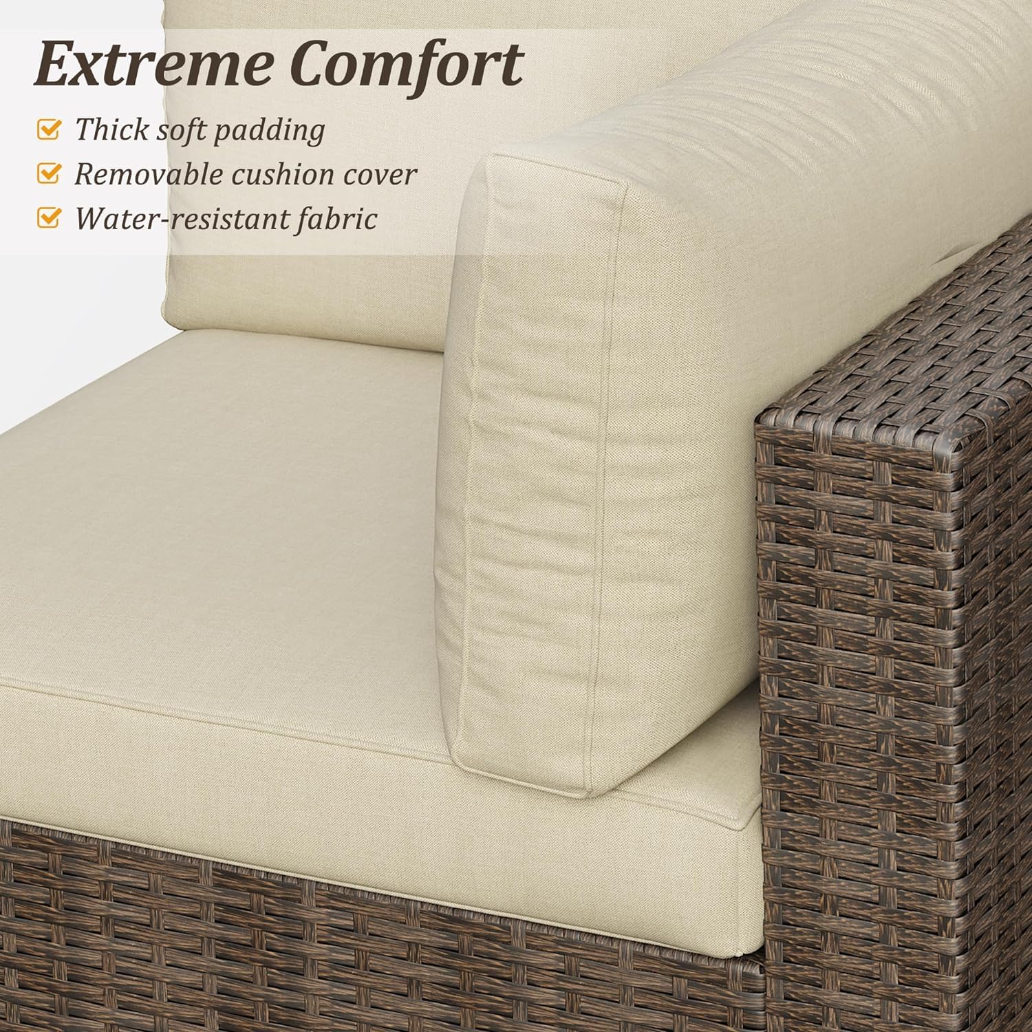 **Sunvivi 7-Piece All-Weather Outdoor Patio Furniture Set - Gray PE Wicker Sofa Couch with Glass Table, Removable Beige Cushions & Brown Rattan - Perfect for Garden, Poolside, and Backyard Relaxation**