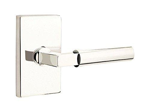 Emtek Privacy Door Lever Set - Modern Rectangle Rosette Design - Left Hand Hercules Lever in Polished Chrome - Perfect for Bedroom & Bathroom Privacy Locks