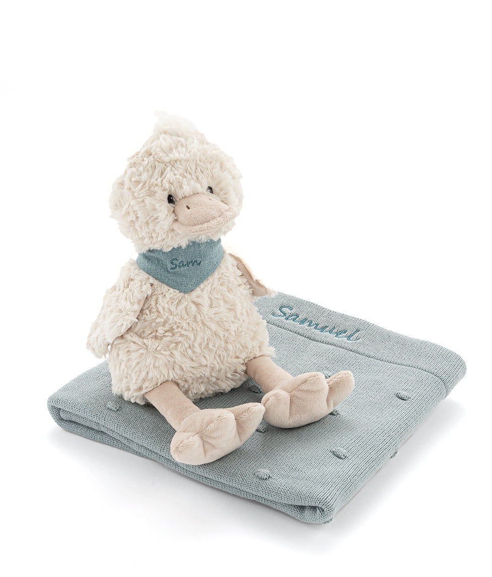 Cozy Blue Bill & Bandana Bobble Blanket Set - Soft Knit Throw for Couples, Pets & Home Decor - Perfect for Cuddling, Gifts and Cold Weather Comfort