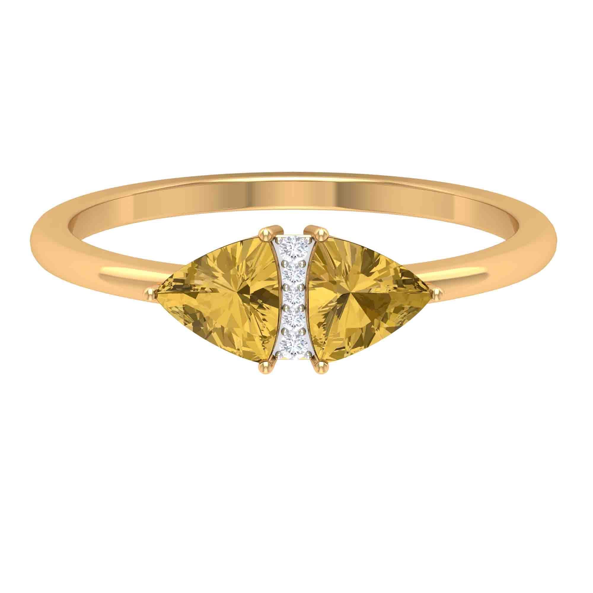 5mm Trilliant Cut Citrine Promise Ring - 14K Solid Gold East West Moissanite Two Stone Engagement Ring for Women | Anniversary Gift, Promise Ring, Wedding Jewelry