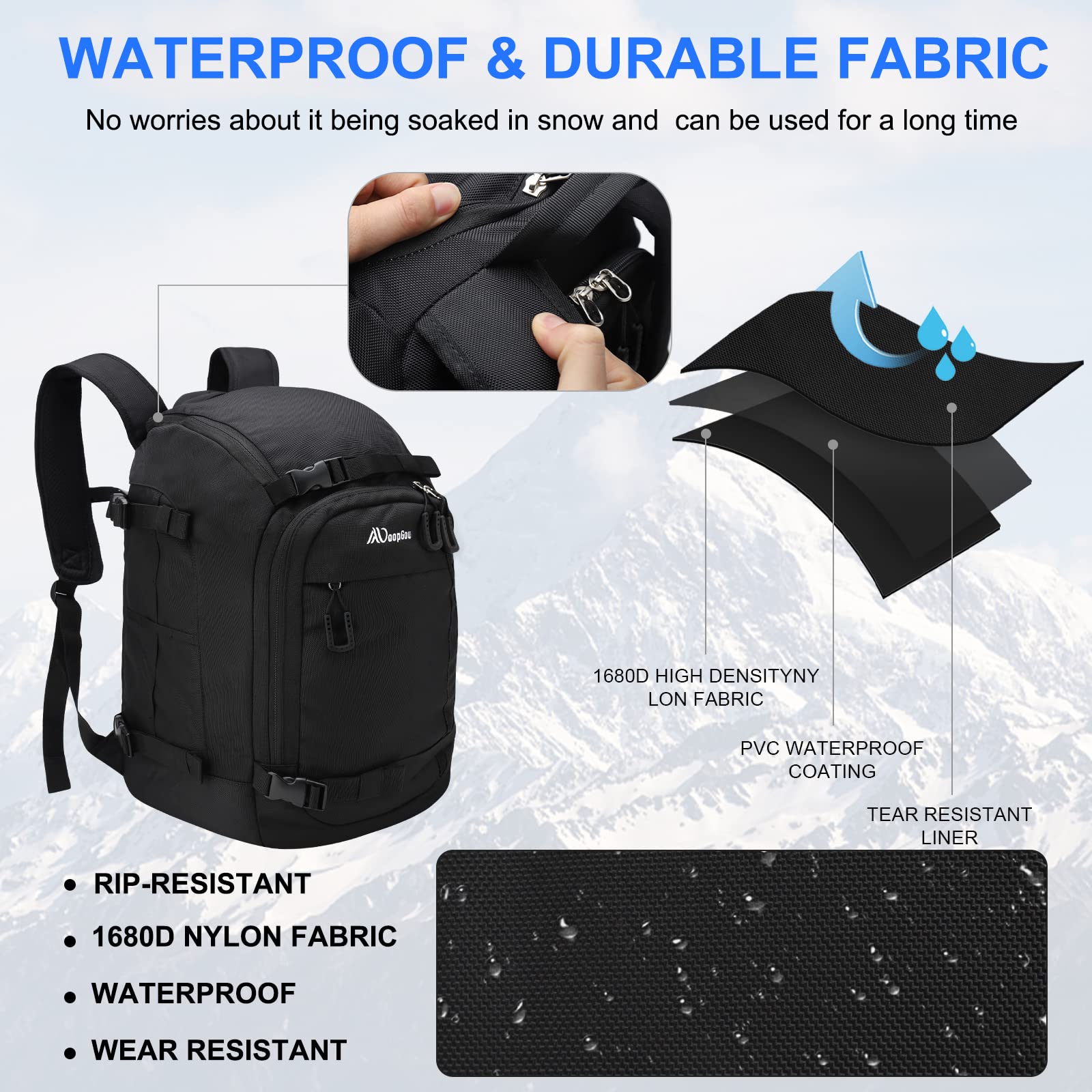 Waterproof Ski Boot Backpack 50L/60L for Boots & Gear - Travel & Skiing