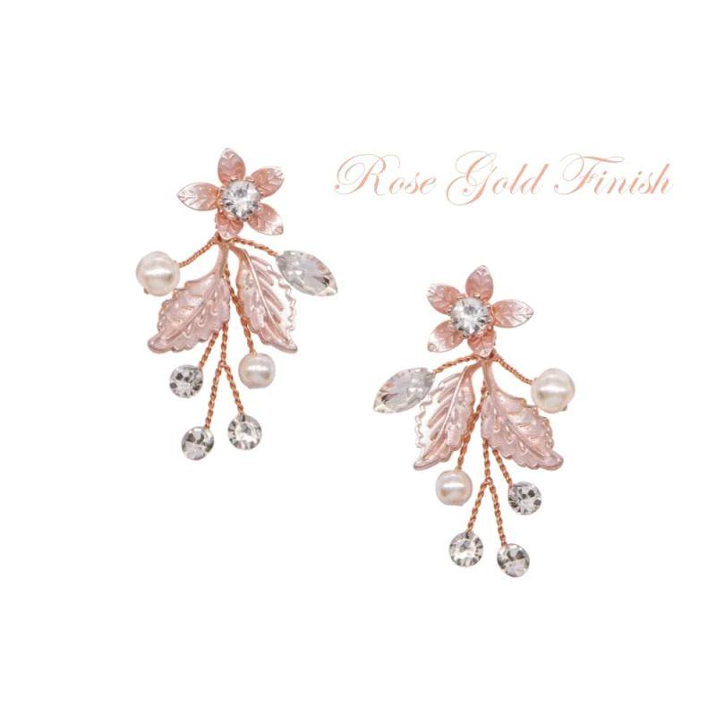 Floral Vine Drop Earrings with Pearls & Crystals - Gold, Rose Gold, Silver Bridal Jewelry for Weddings, Parties & Special Occasions