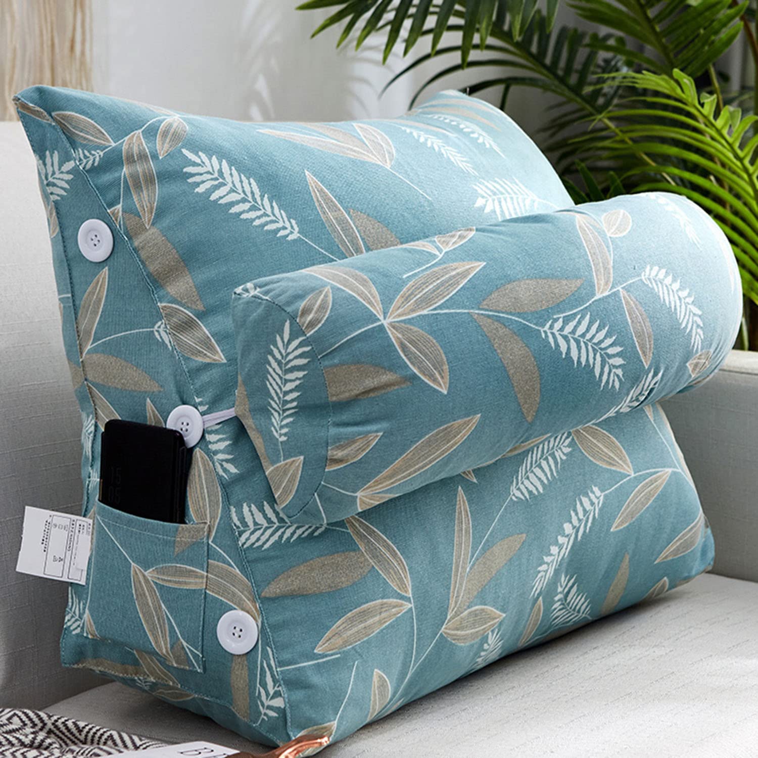 AQAQ Adjustable Reading Pillow with Neck Support & Pockets - Wedge Cushion for Back Pain Relief, Sofa, Bed, Office Chair - Perfect for Reading, Watching TV, and Relaxing at Home