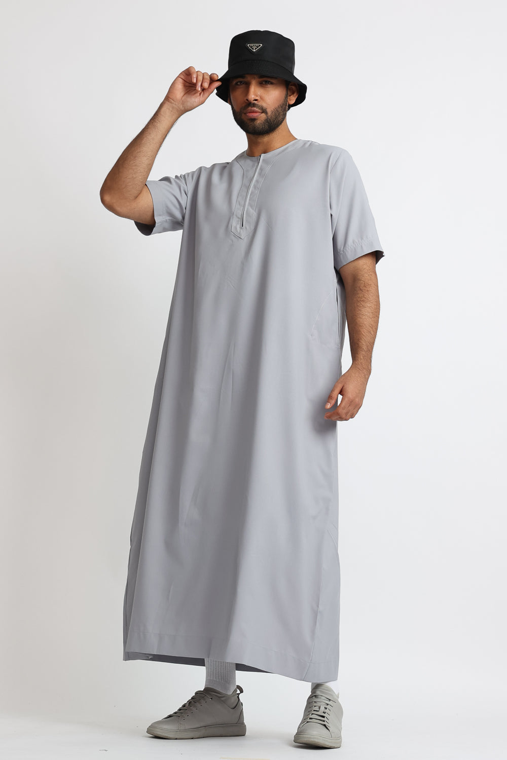 Premium Grey Cloud Half Sleeve Thobe for Men - Comfortable & Stylish Islamic Clothing - Perfect for Prayer, Eid, and Special Occasions
