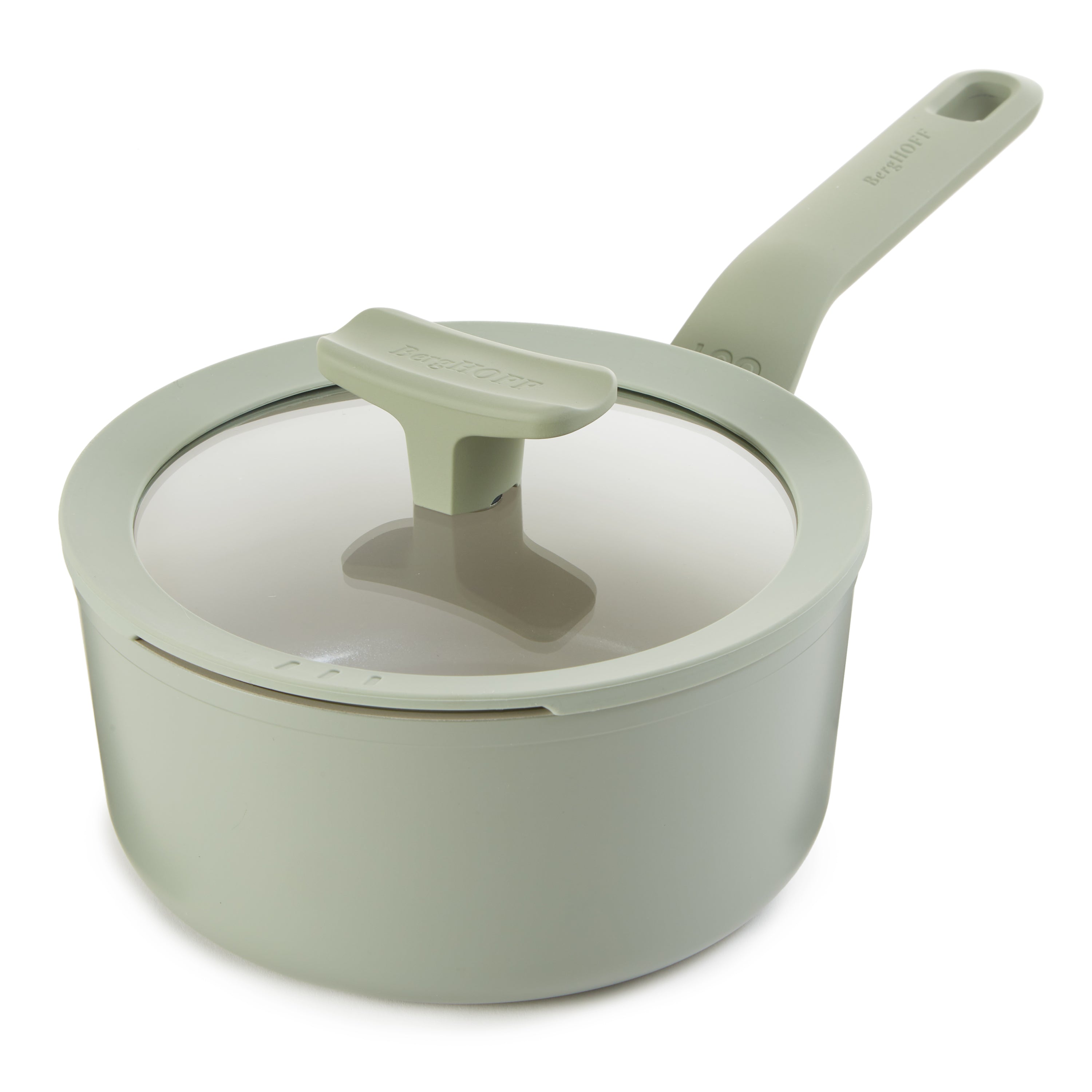 BergHOFF Balance 7-Inch Nonstick Ceramic Saucepan 2.1 Quart with Glass Lid - Eco-Friendly Recycled Aluminum Cookware - Perfect for Sauces, Soups & Small Meals (Sage Green)