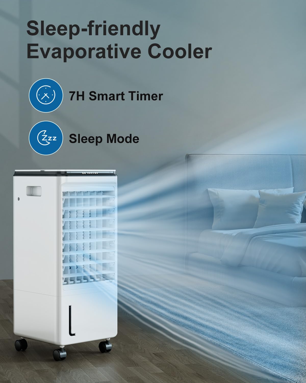 Portable Air Conditioner with 7H Auto-Off Timer, 4 Modes & 3 Speeds - 1.85 Gallon Tank Windowless Evaporative Cooler for Bedroom, Room, Office, Indoor & Outdoor Use - Perfect for Home, Camping and Workspaces