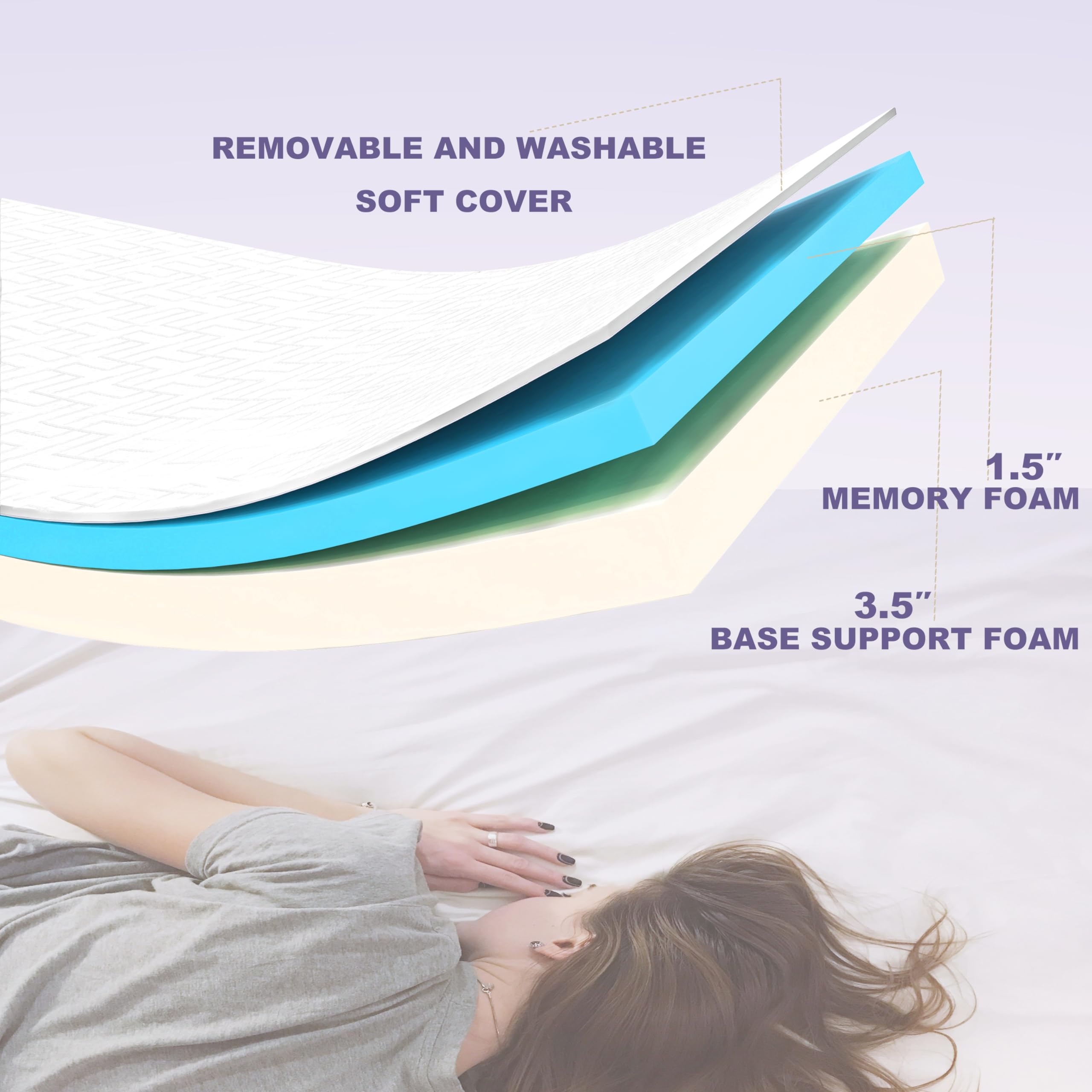 75 x 39 Inch Folding Bed with Headboard - Twin Size Portable Bed Frame with 5