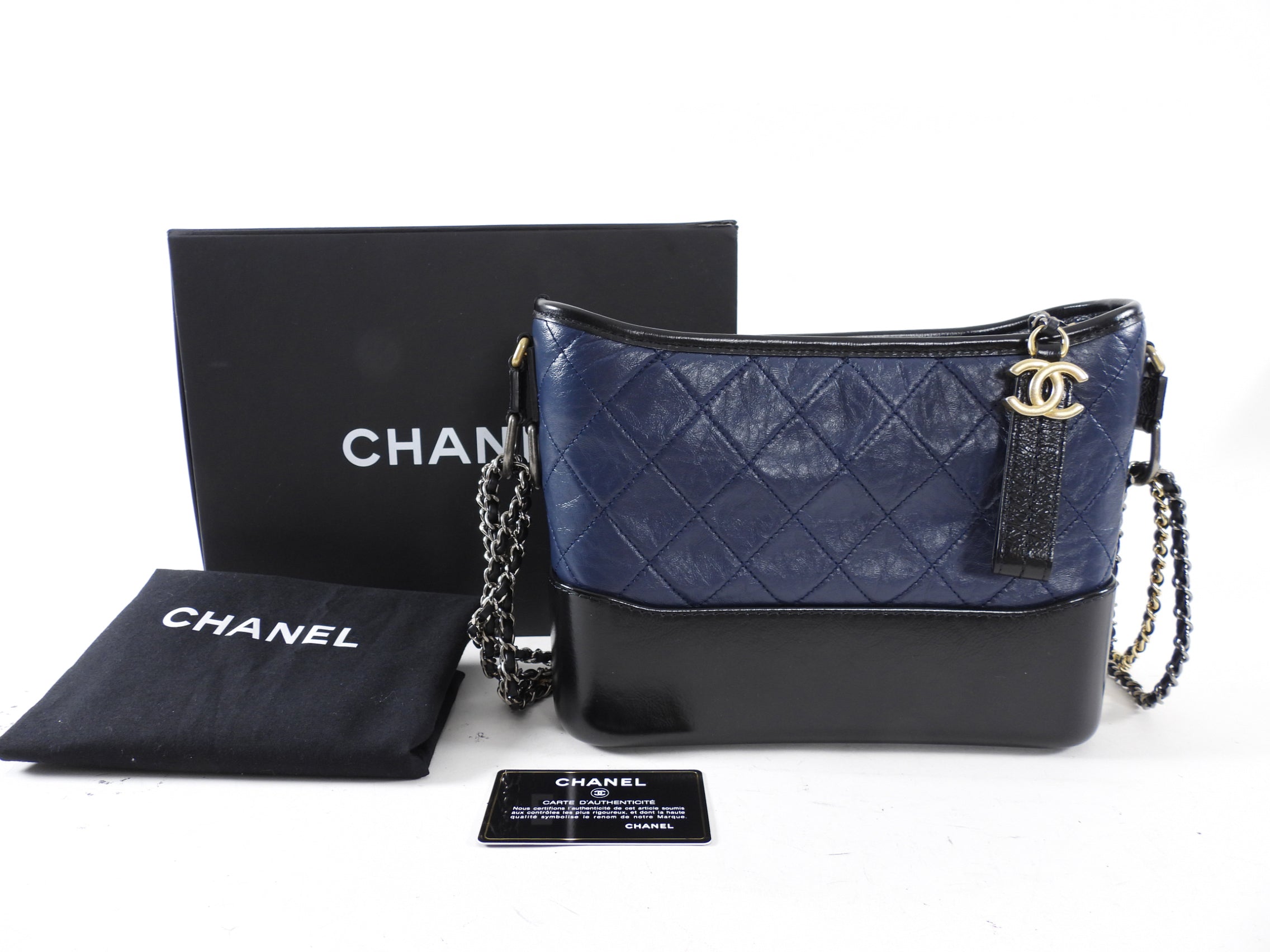 Chanel Gabrielle Navy and Black Medium Chain Strap Hobo Bag - Luxury Designer Handbag for Women, Perfect for Work, Travel & Evening Events