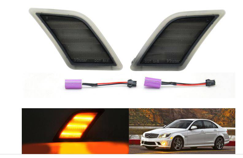 Euro Clear Lens White LED Bulb Front Side Marker Light Kit for 2008-2011 Mercedes C-Class W204 (Pre-LCI C250 C300 C350) & 2008-2013 C63 AMG - Direct Replacement for OEM Amber Side Marker - Upgrade Your Car's Style & Visibility for Night Driving