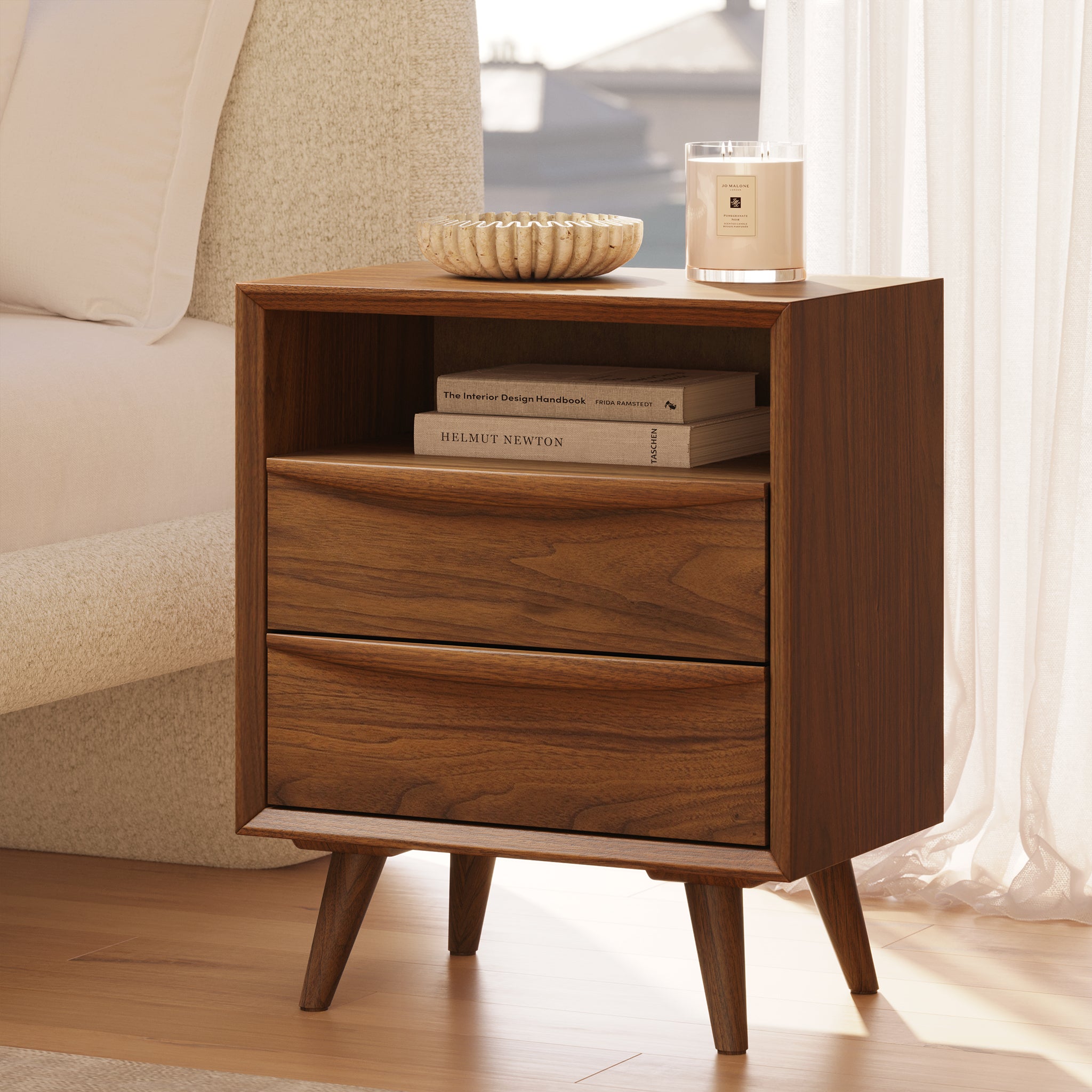 Modern Nightstand with USB Ports - Wooden Bedside Table with Drawer for Bedroom, Living Room, and Office - Perfect for Storing Books, Lamps, and Bedroom Essentials