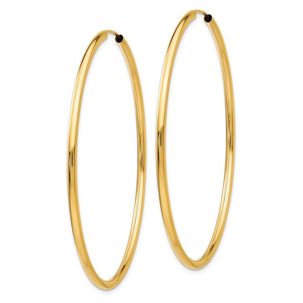14K Yellow Gold Polished Round Endless 2mm Hoop Earrings for Women - Minimalist Dainty Everyday Jewelry Gift for Her - Perfect for Work, Date Night & Special Occasions