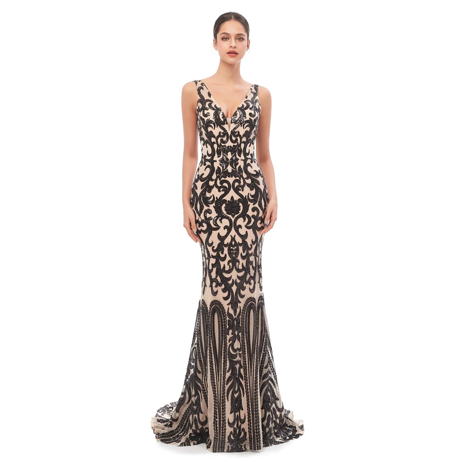 Enchanting Mermaid V-Neck Evening Dress with Sequins - Elegant Prom, Party & Pageant Gown for Women | Perfect for Red Carpet Events, Galas & Special Occasions