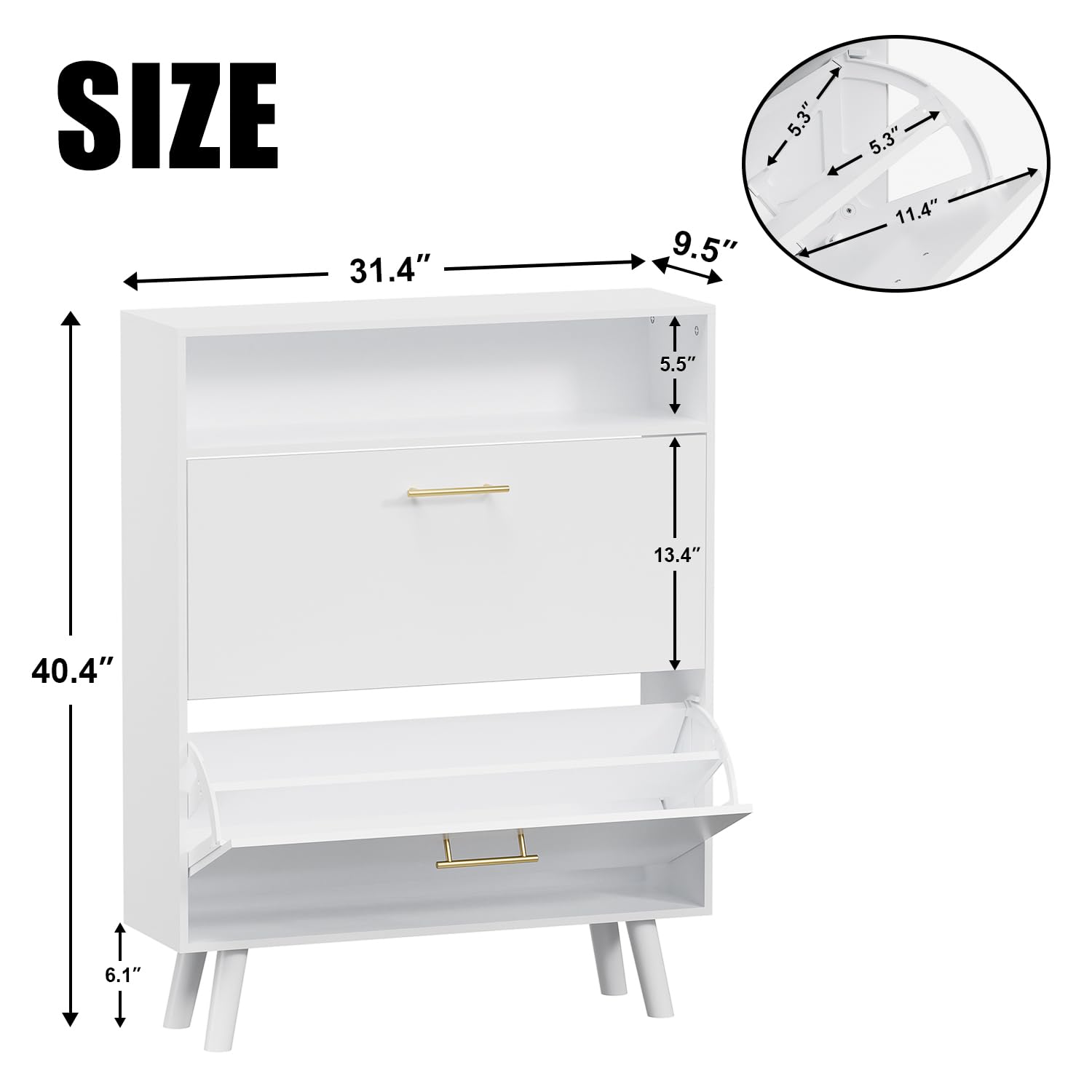 White Slim Shoe Cabinet with 2 Flip Drawers - 2 Tier Freestanding Shoe Organizer for Entryway, Hallway & Living Room - Space Saving Shoe Storage Solution for Small Apartments & Homes