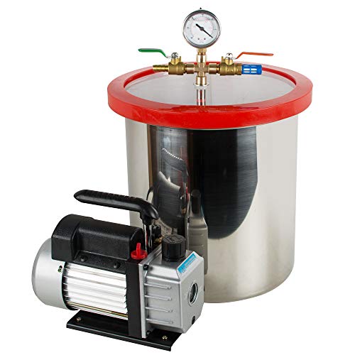 5 Gallon Stainless Steel Vacuum Degassing Chamber Kit with 1/4HP 3CFM Pump - Stabilize Wood, Degas Silicone & Epoxy, Purify Essential Oils - 110V US Shipping - Perfect for Woodworking, Resin Casting & Aromatherapy Projects