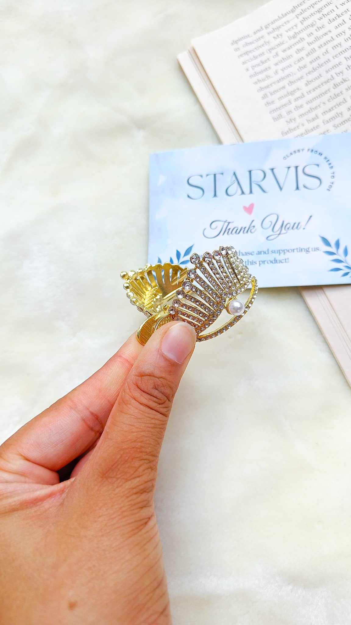 Sparkling Starvis Pearl Hair Clip with Rhinestones - Elegant Crown-Shaped Hair Accessory for Women & Girls - Perfect for Weddings, Parties, and Special Occasions