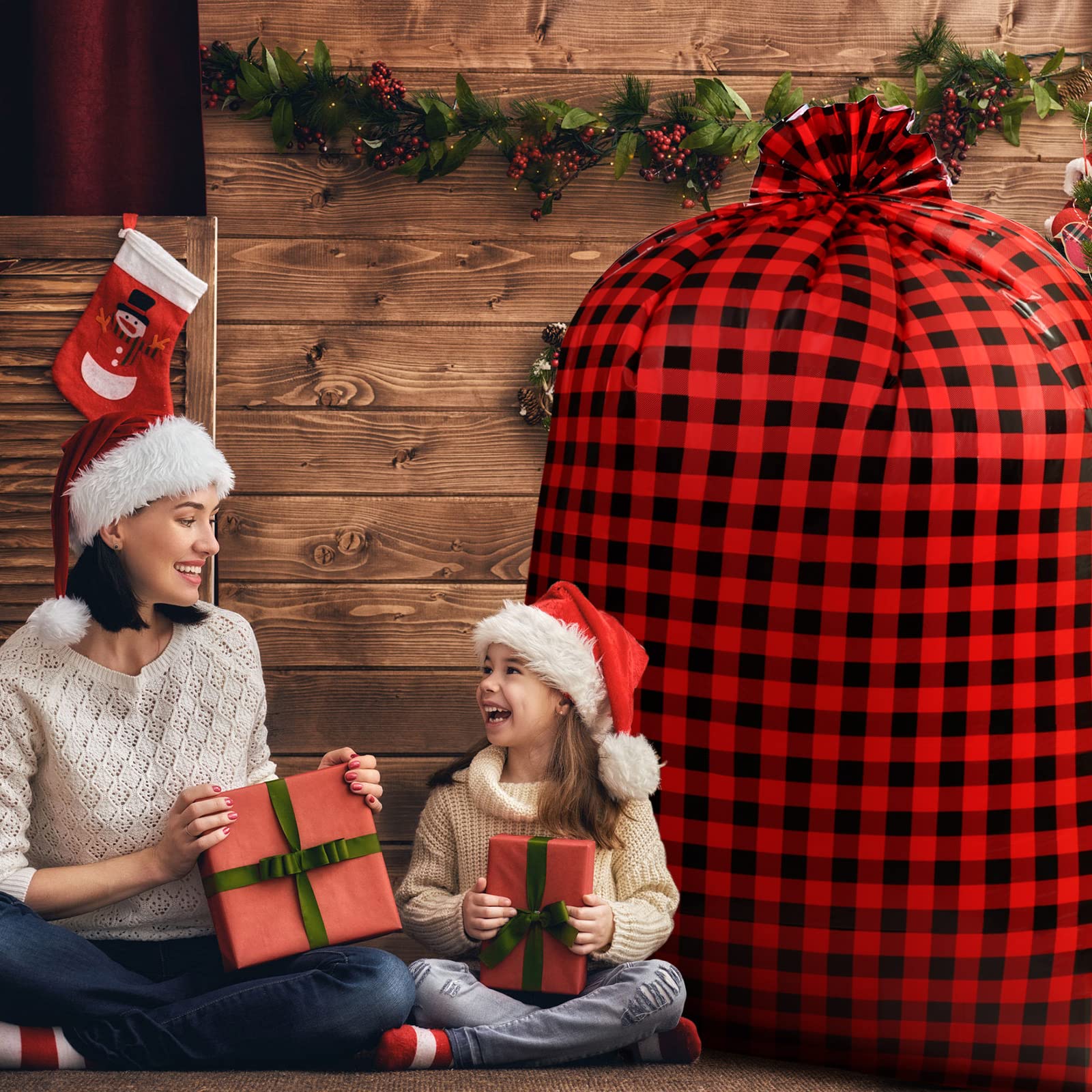 Teling 2 Pack 80 x 60 Inch Extra Large Christmas Bike Gift Bags - Heavy Duty Plastic Bicycle Present Bags for Xmas Gifts (Red & Black) - Perfect for Wrapping Oversized Bicycles, Motorcycles & Holiday Presents