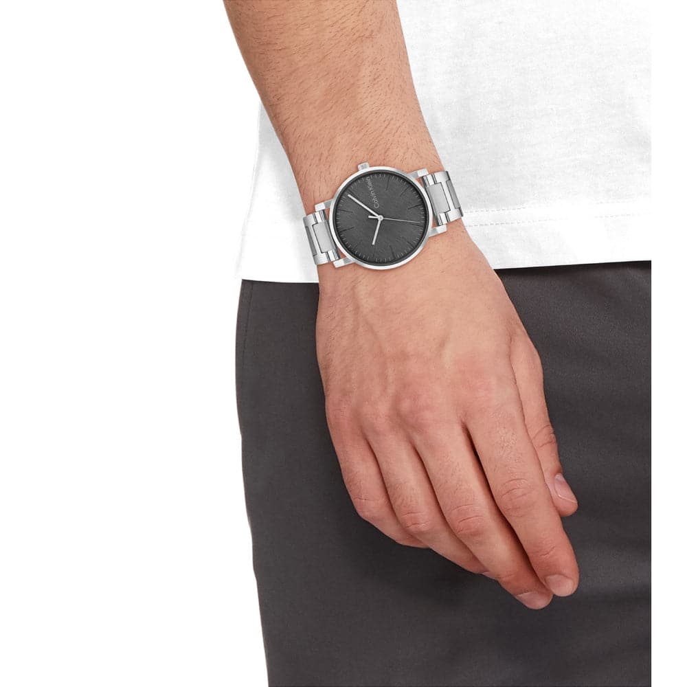 Calvin Klein Men's Gray Dial Silver Stainless Steel Watch 25200256 - Stylish Chronograph Timepiece for Business, Casual & Formal Occasions