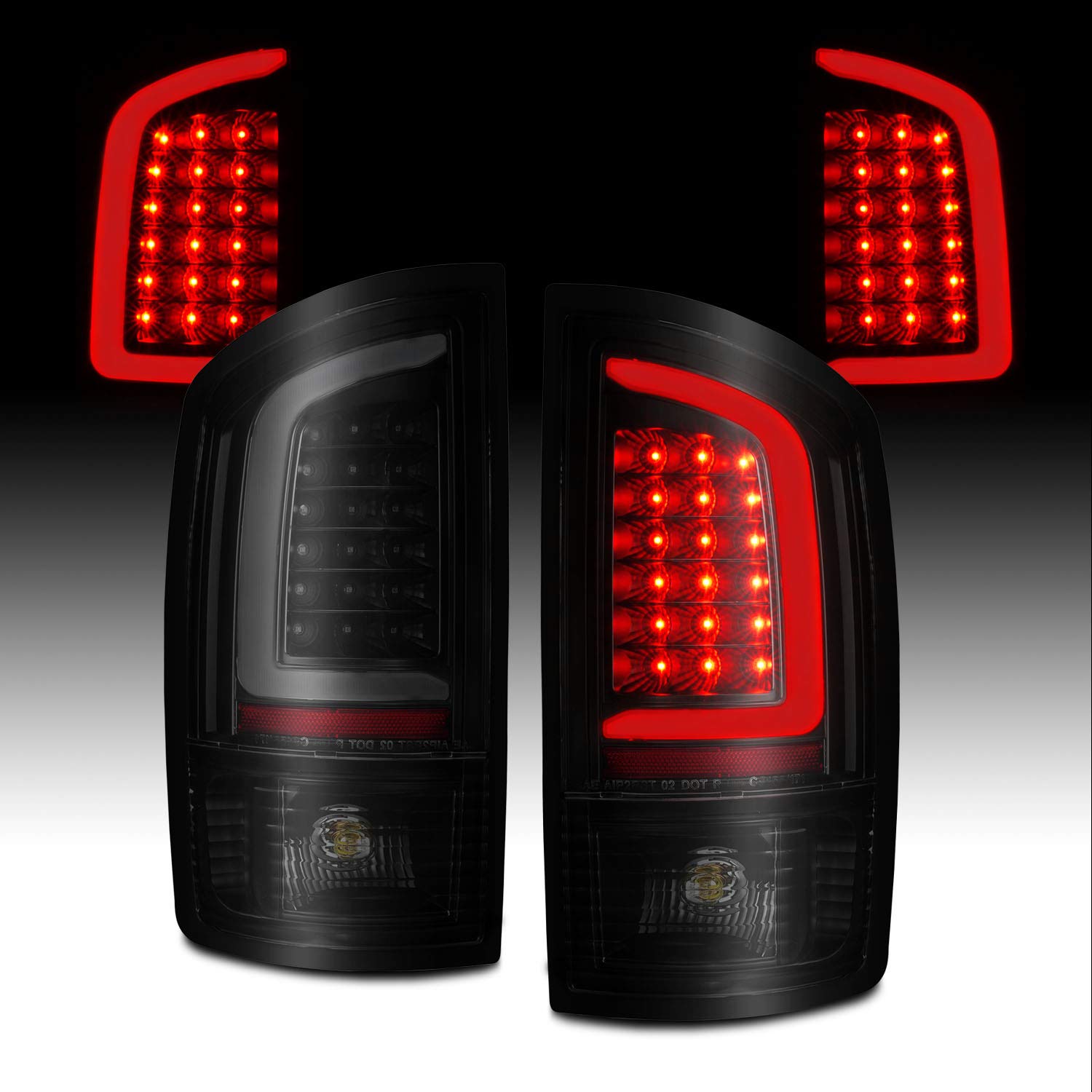 2002-2006 Dodge Ram 1500 & 2003-2006 Ram 2500/3500 Pickup Truck Black C-Type LED Tail Lights Pair - Brake Lamps Replacement for Driver & Passenger Side | Enhanced Night Visibility & Safety