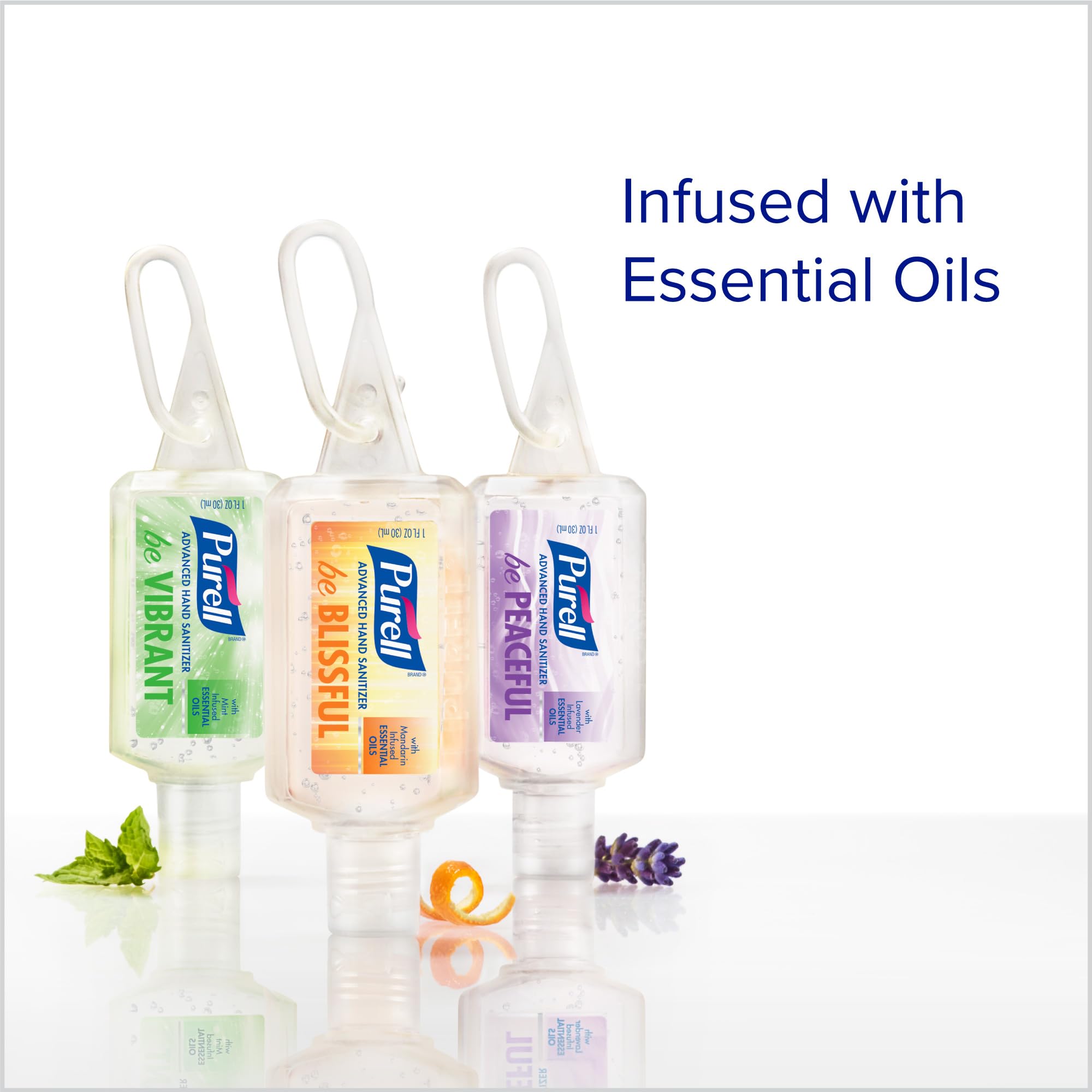Purell Advanced Hand Sanitizer Gel with Essential Oils - Scented Variety Pack (8 Pack) - 1 fl oz Travel Size Flip Cap Bottles with Jelly Wrap Carrier - 3900-09-ECME17 | Portable Hand Hygiene for Travel, Office, School & On-the-Go Use
