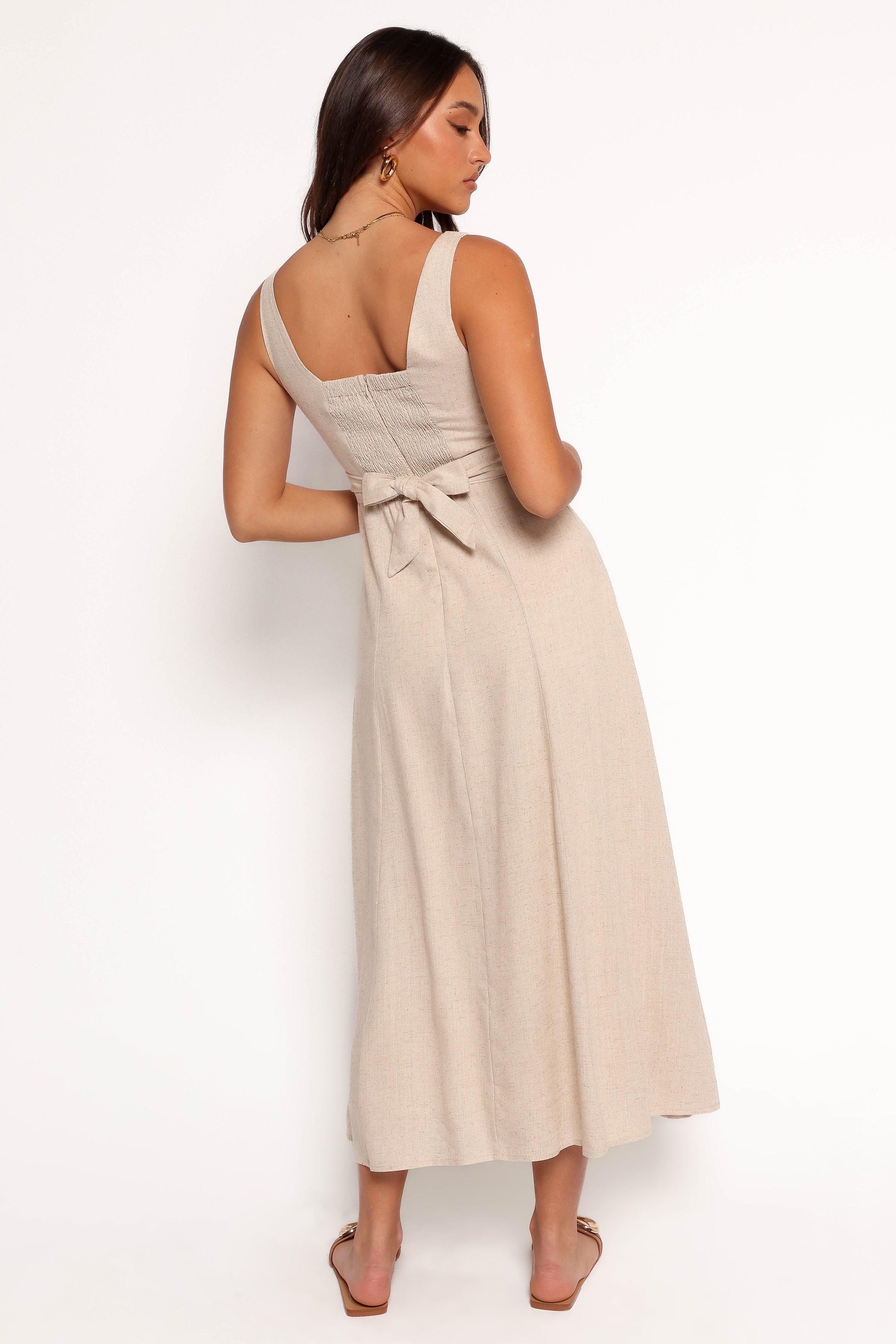 Archer Midi Dress in Oatmeal - Elegant Casual Summer Dress for Women | Perfect for Beach, Brunch & Date Nights