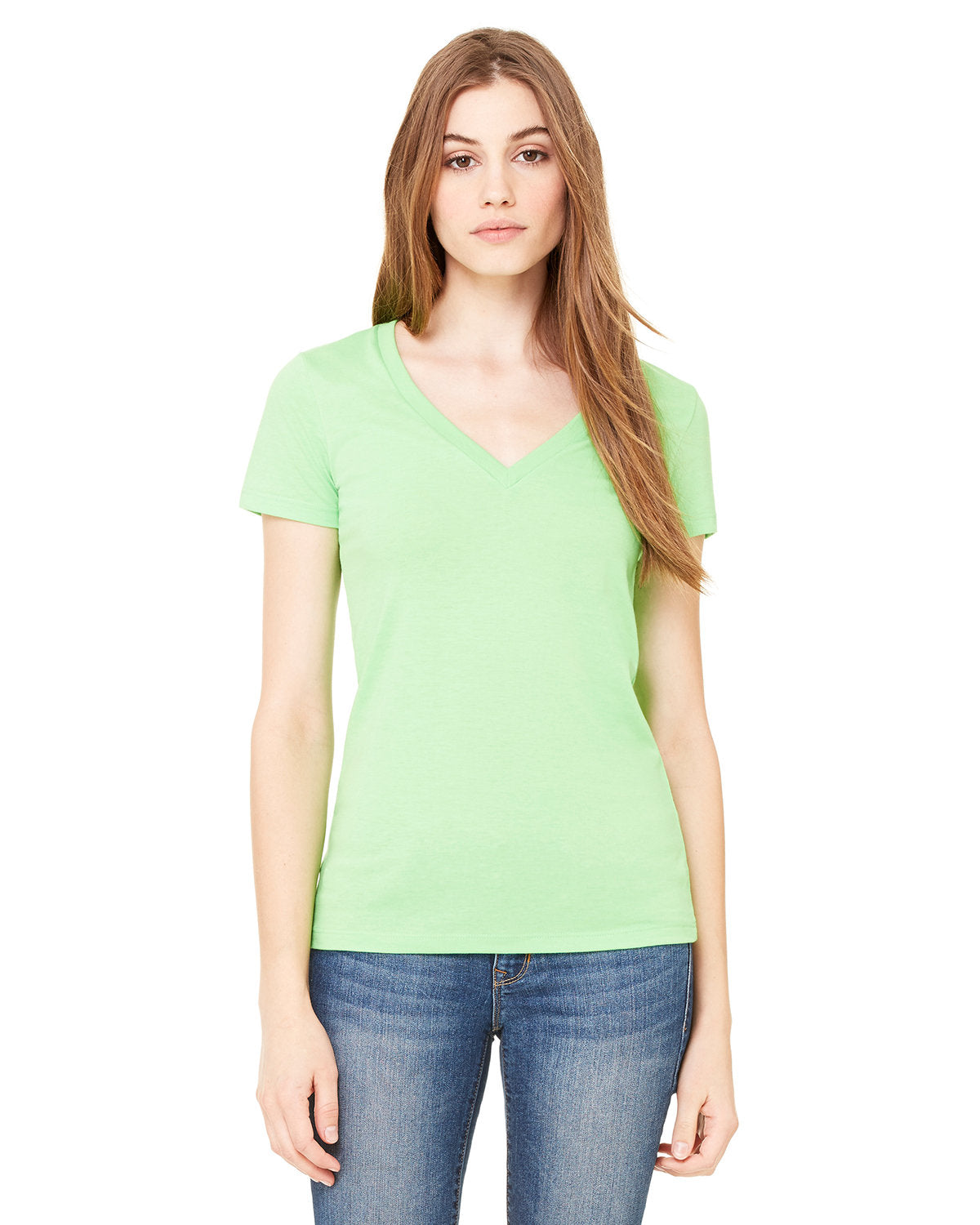 Bella + Canvas B6035 Women's Soft Jersey Short Sleeve V-Neck T-Shirt - Comfortable Casual Tee for Everyday Wear, Gym, and Lounge