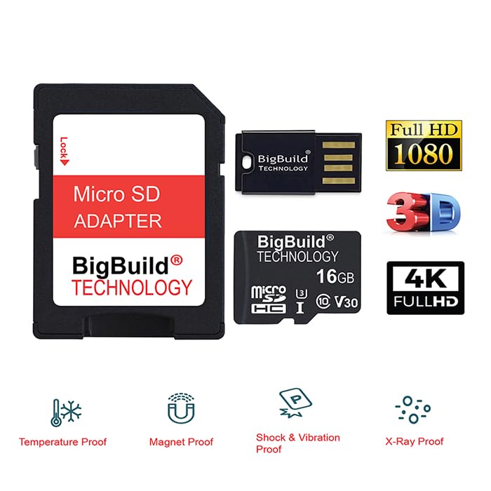 BigBuild Technology 16GB U3 Micro SDHC Memory Card - High Speed Class 10 for Campark T180, TC02, TC07, TC08, TC21, TC25, TC26, TC27 Wildlife Trail Cameras - Perfect for Outdoor Hunting, Wildlife Monitoring and Security Surveillance