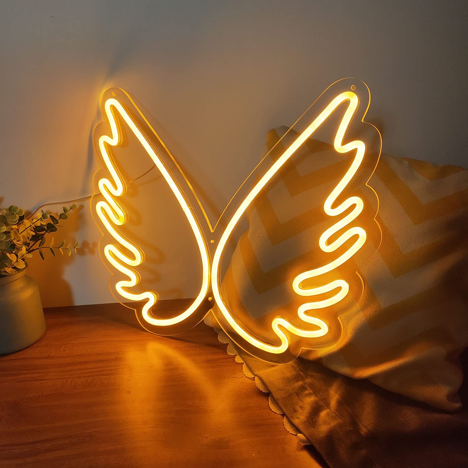 LED Neon Sign Light - Wings Wall Decor for Home, Bar & Pub | Unique Housewarming & Birthday Gift | Warm White Visual Artwork | Perfect for Bedroom, Living Room & Party Decorations