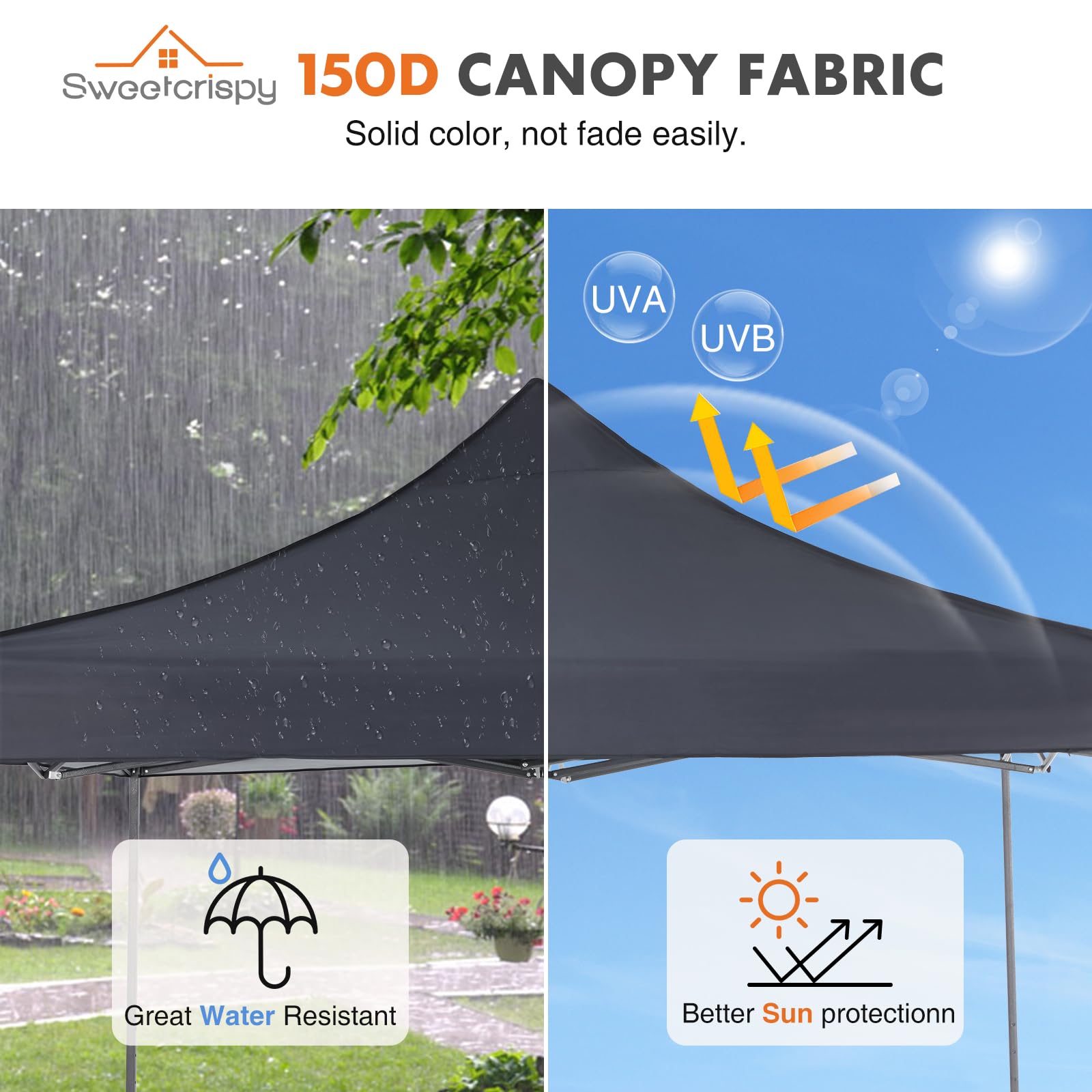 Sweetcrispy 10x10 Pop Up Canopy Tent - Heavy Duty Waterproof Portable Shade with Sand Bags for Outdoor Parties, Backyard Events, Camping & Beach - Dark Grey Shelter