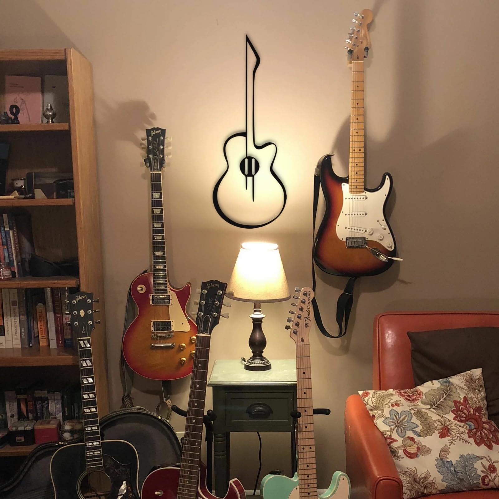 Bisamu Metal Guitar Wall Art Decor - Minimalist Music Themed Home Decor for Men, Housewarming Gift (12.2