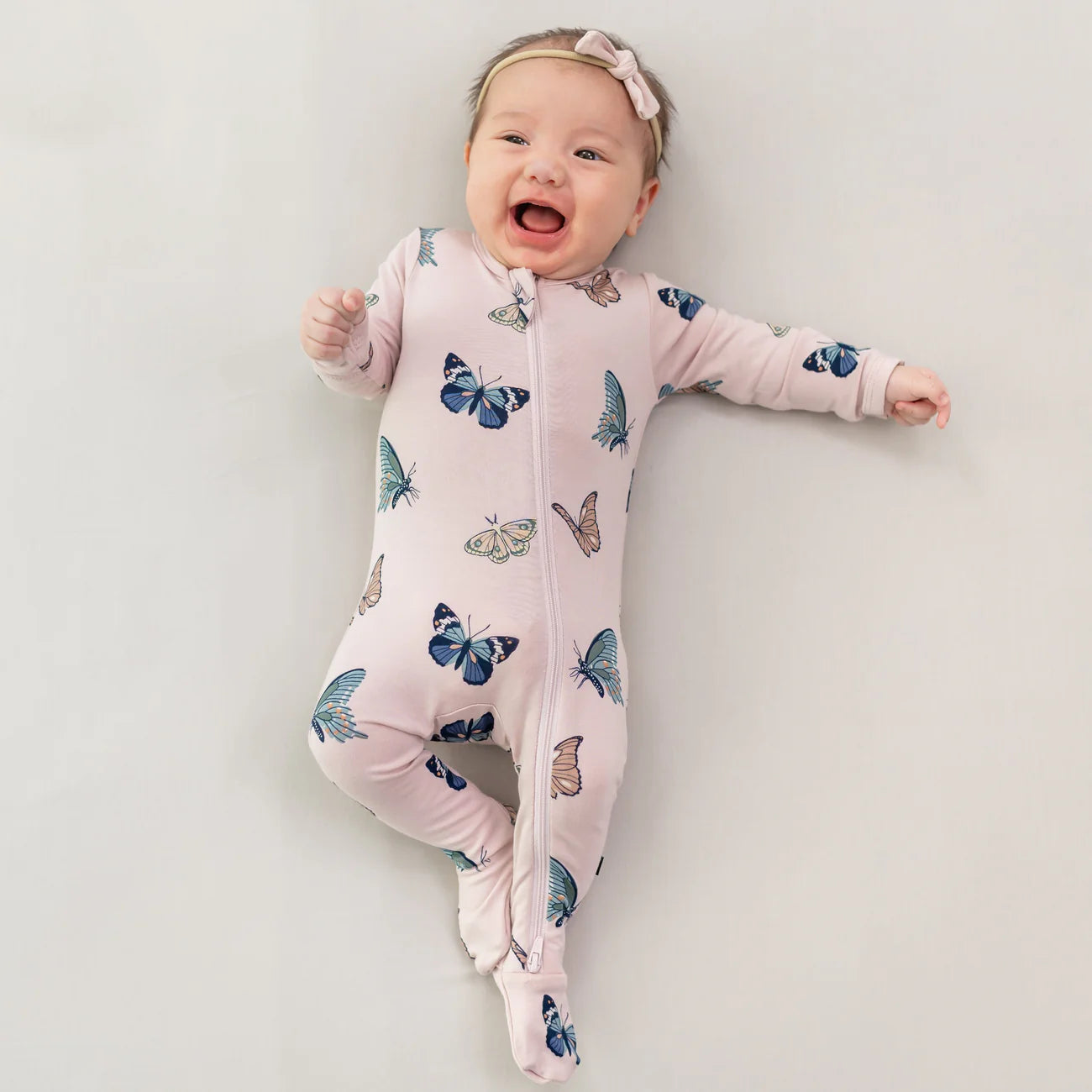 Pink Zippered Footie Pajamas for Baby Girls - Soft Butterfly Design for Cozy Sleep & Playtime - Perfect for Nursery, Bedtime & Photo Shoots