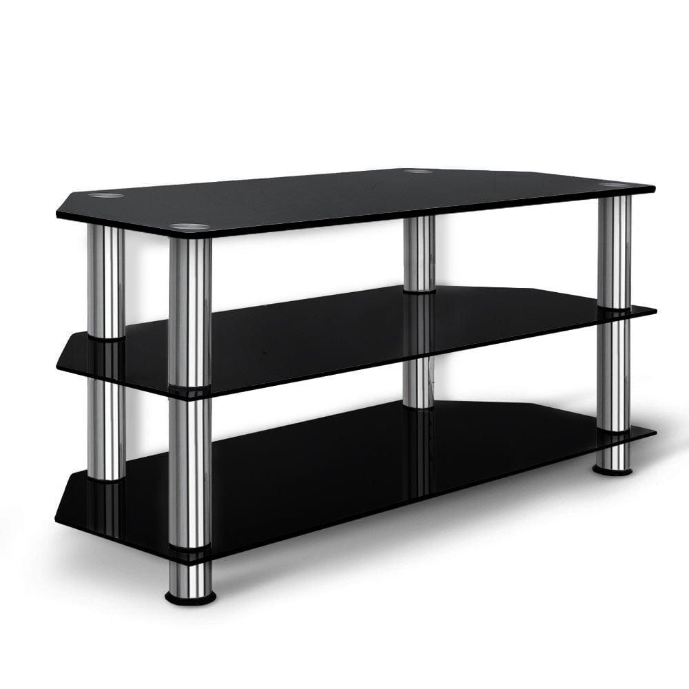 Modern TV Stand Entertainment Center - 3-Tier Tempered Glass Media Cabinet for Living Room, Bedroom & Home Theater Setup
