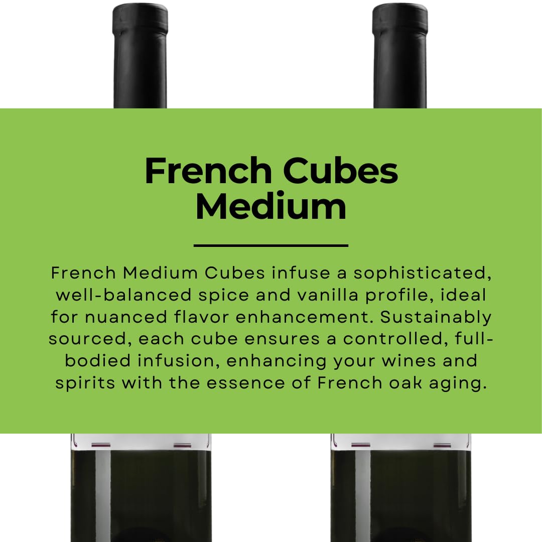 Premium French Oak Cubes for Brewing & Aging - Medium Toast 1 lb - Enhance Wine, Spirits, Beer Flavor - Perfect for Home Brewers & Distillers - Ideal for Barrels, Fermentation & Cocktail Infusions