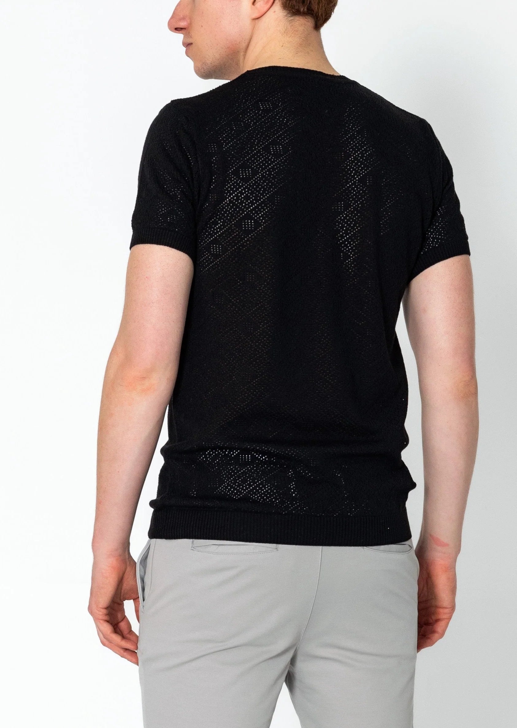 RNT23 Geometric Crochet T-Shirt for Women - Stylish Black Cotton Top for Casual Wear, Summer Outfits & Boho Fashion