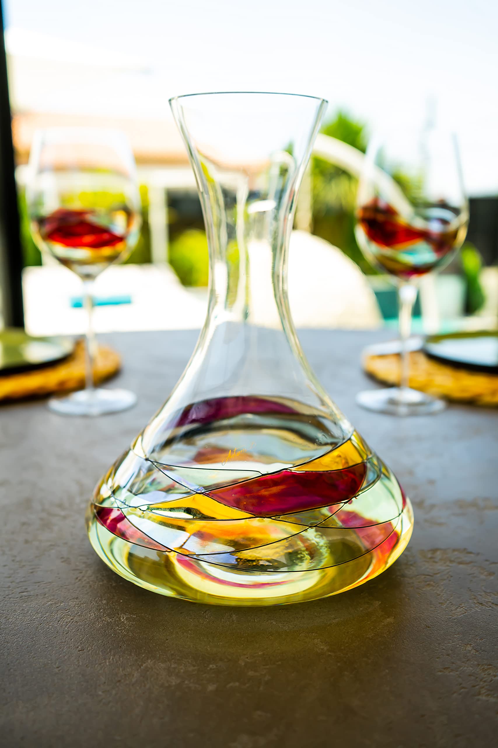 Handcrafted Wine Decanter Set with 2 Hand-Painted Red Wine Glasses - Premium Mouth-Blown Crystal Glassware for Wedding, Anniversary & Party Gifts - Perfect for Romantic Dinners, Wine Tasting & Special Occasions