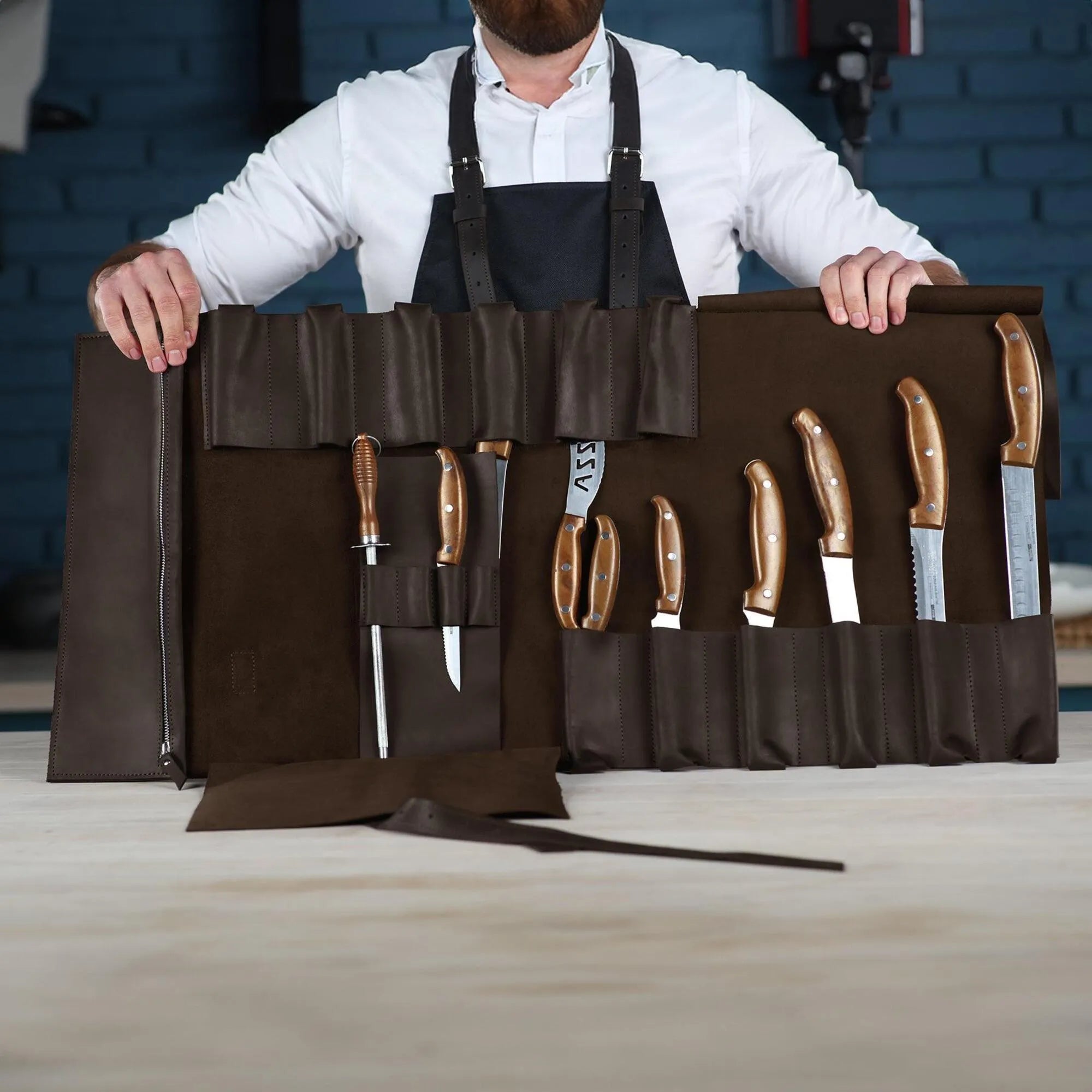 Premium Leather Knife Roll for Chefs & Butchers - Durable Professional Knife Storage Case with 12 Slots - Perfect for Kitchen, Camping & Culinary Gifts