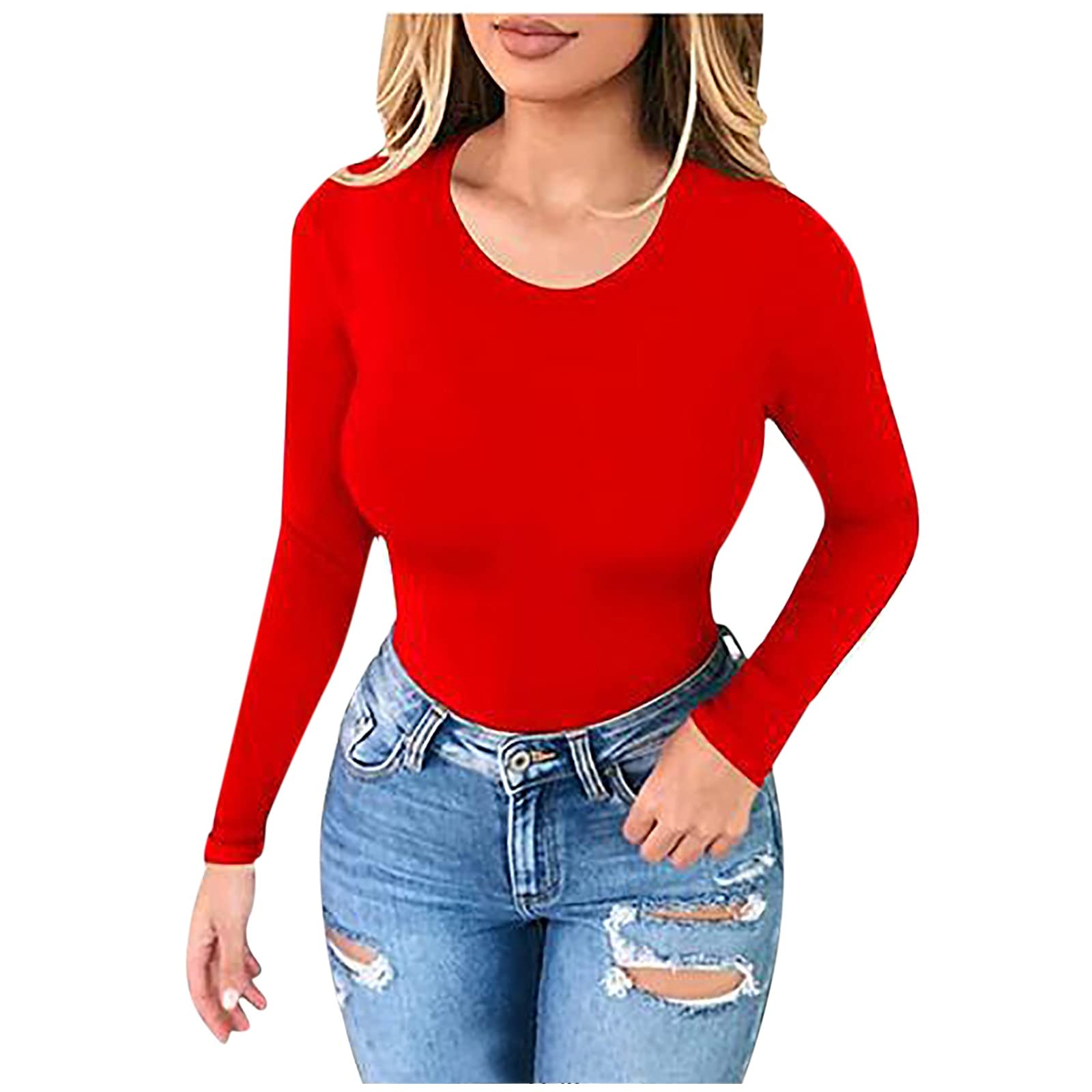Women's Long Sleeve T-Shirt - Solid Color Crewneck Slim Fit Pullover Top for Workout & Casual Wear | Comfortable Base Layer Shirt for Yoga, Gym, Office & Everyday Outfits